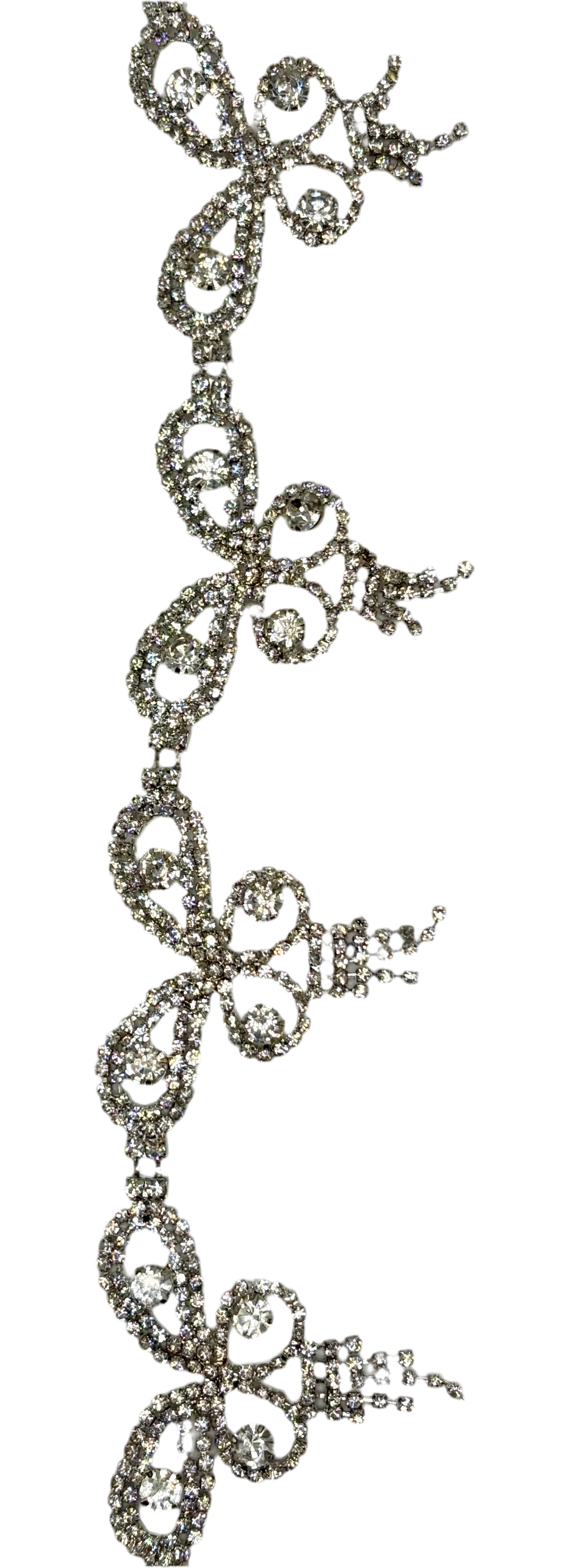 Handmade "La Bella" clear crystal rhinestone yardage, approximately 2 inches wide.
