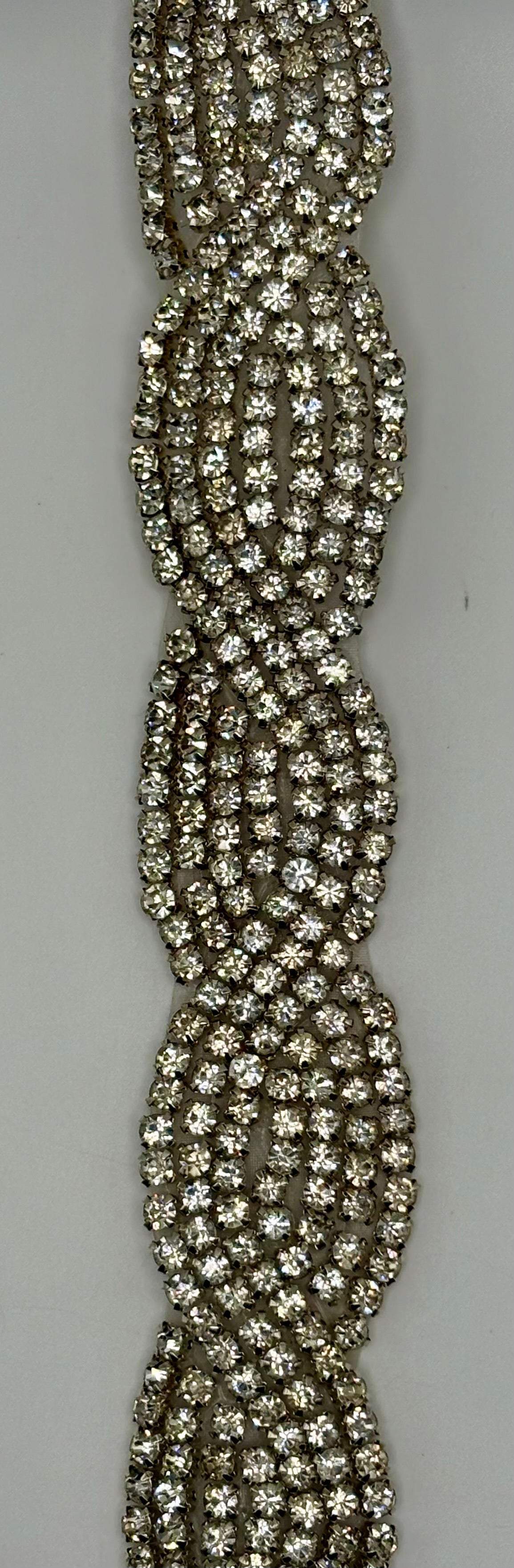 Handmade Rhinestone Yardage with glass beads, 3/4" wide, elegant embellishment.