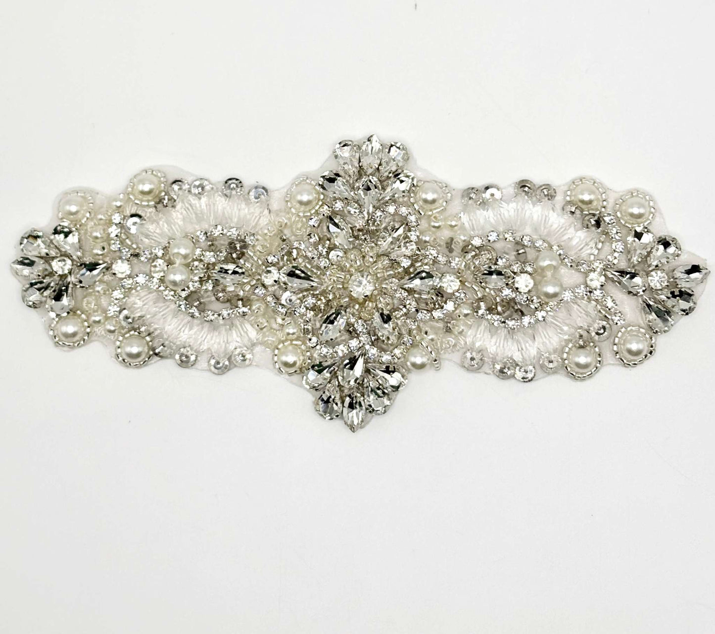 "Camila" small rhinestone bridal belt with handmade glass beads and pearls.