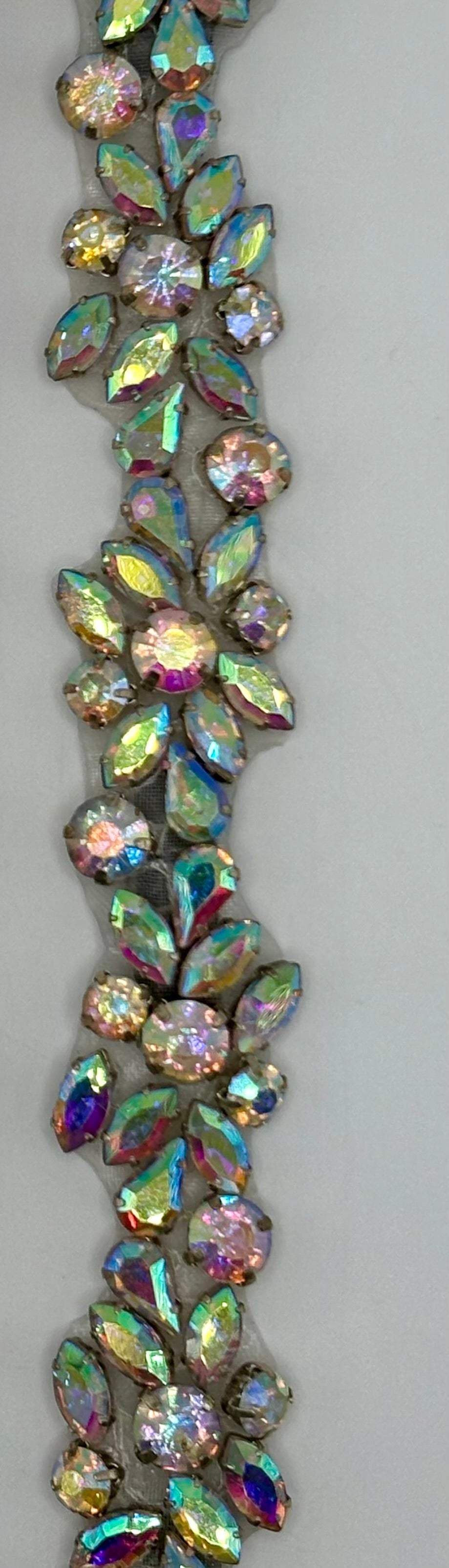 Handmade "Jade" rhinestone bridal belt with silver settings, floral design.