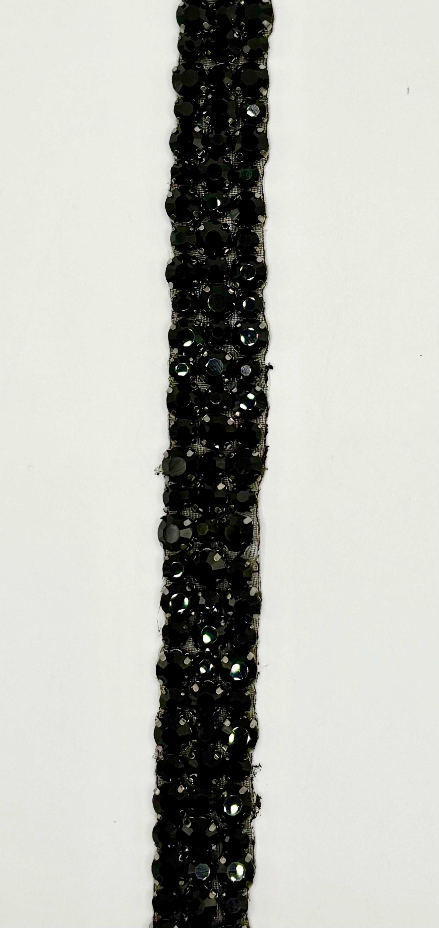 "Claire" 3 Row Rhinestone Yardage, handmade black rhinestones, 1 inch wide.