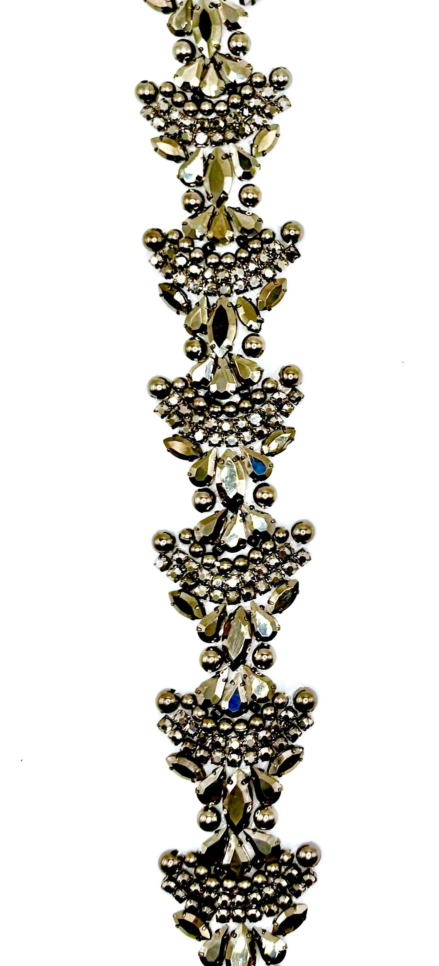 "Olivia" Rhinestone and Pearl Yardage, Handmade with Opals, 1.5" Wide