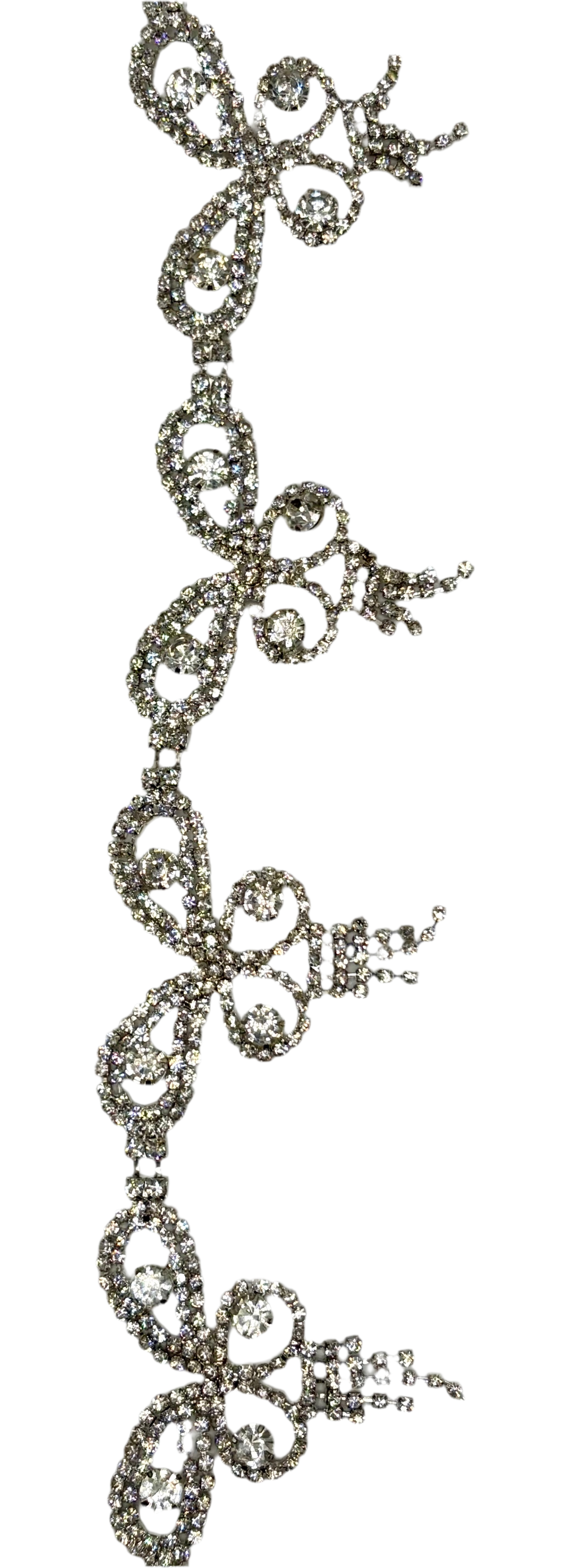Handmade "La Bella" clear crystal rhinestone yardage, approximately 2 inches wide.
