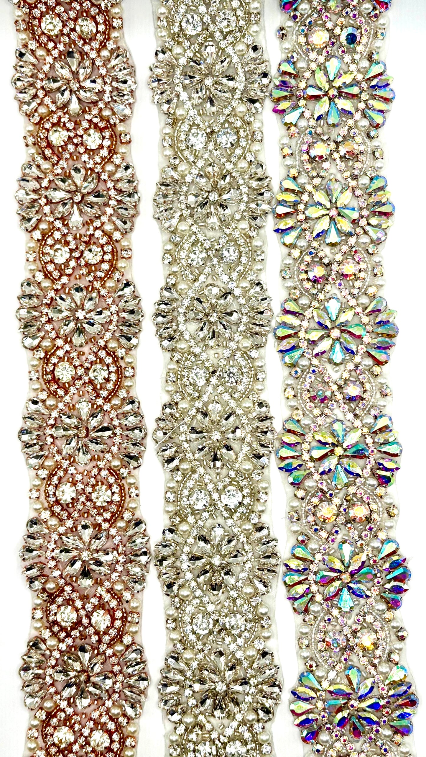 "Victorian" Rhinestones Beads and Pearls Trim – 2" Wide, Elegant Design, Sold by the Yard