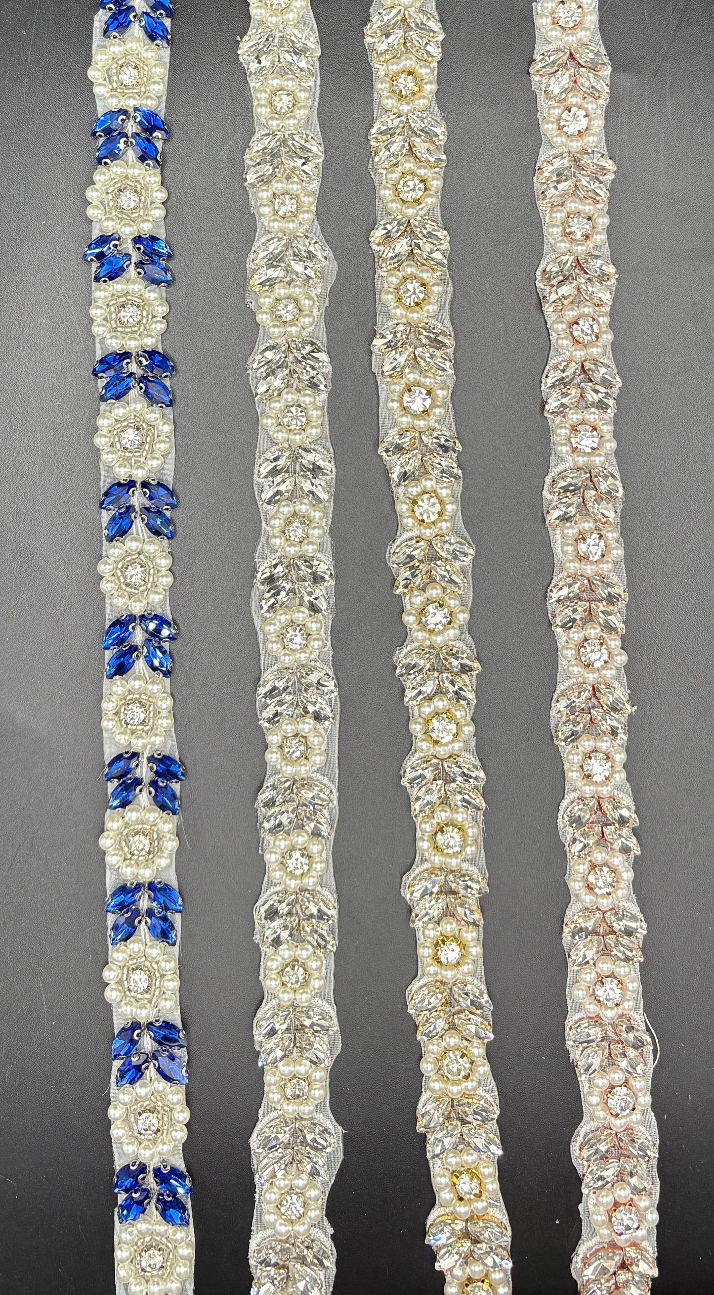Natalie's Yardage with rhinestones and pearls in various colors.
