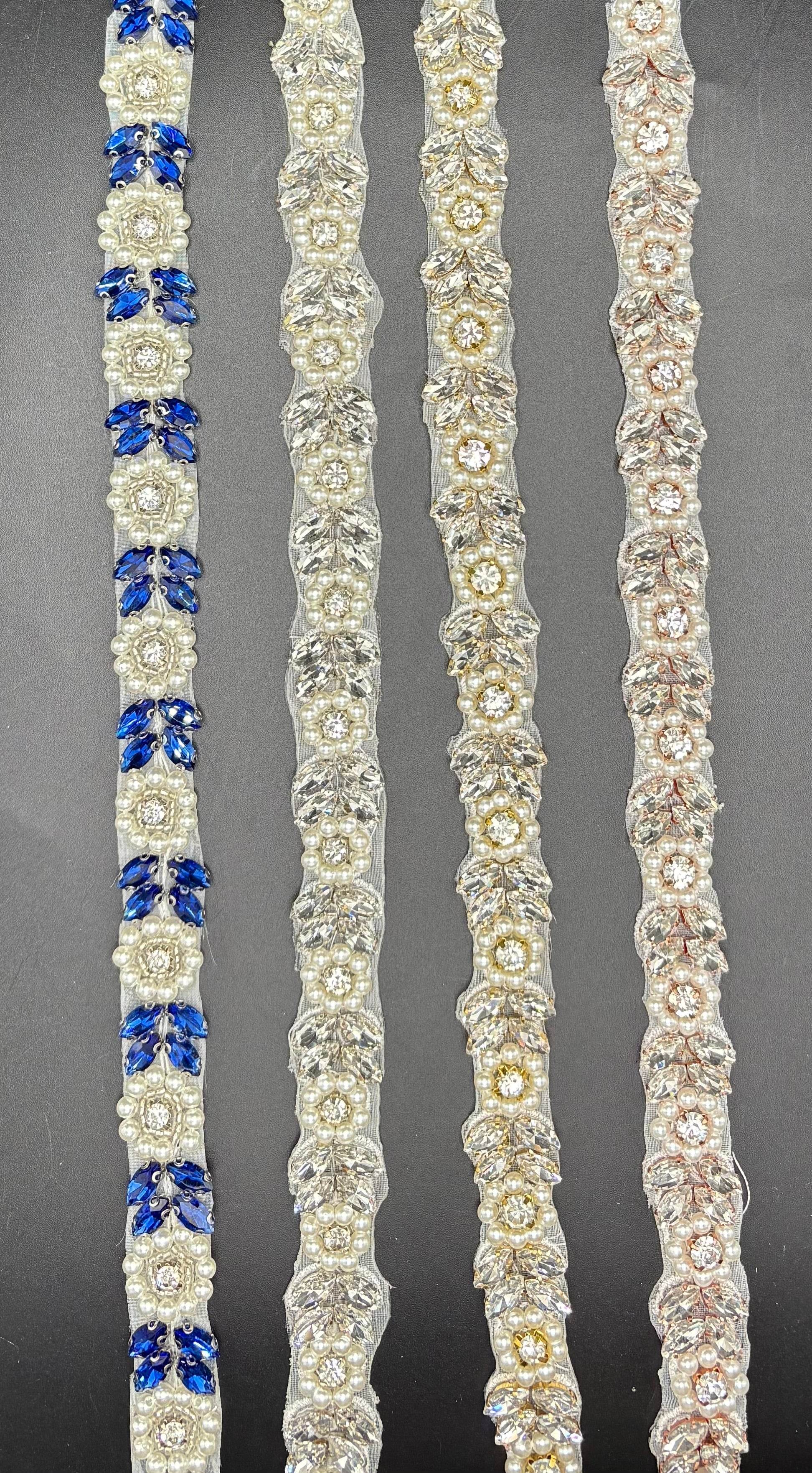 Natalie's Yardage with rhinestones and pearls in various colors.