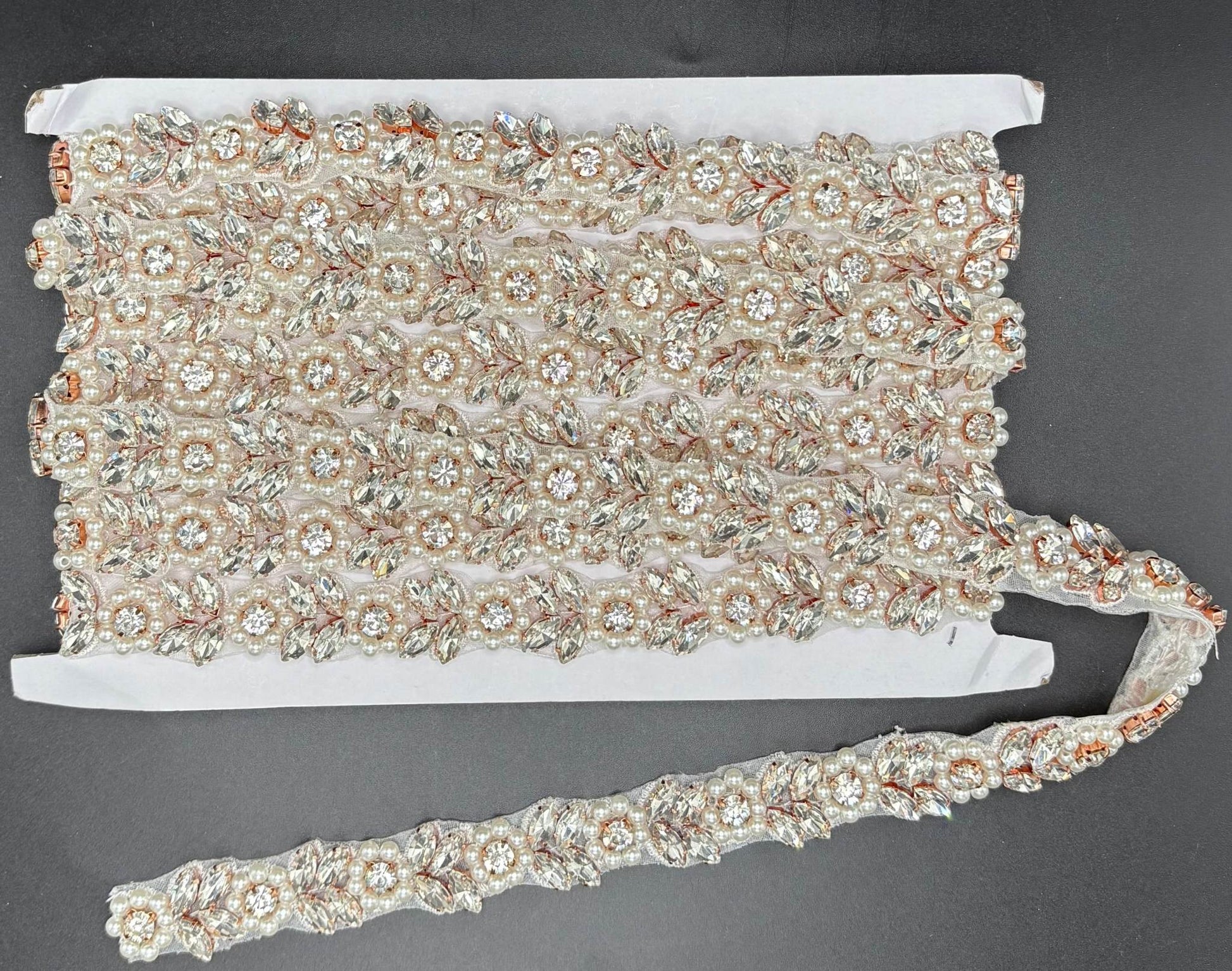 Natalie's Yardage with Pearls in various colors, featuring intricate rhinestone design.