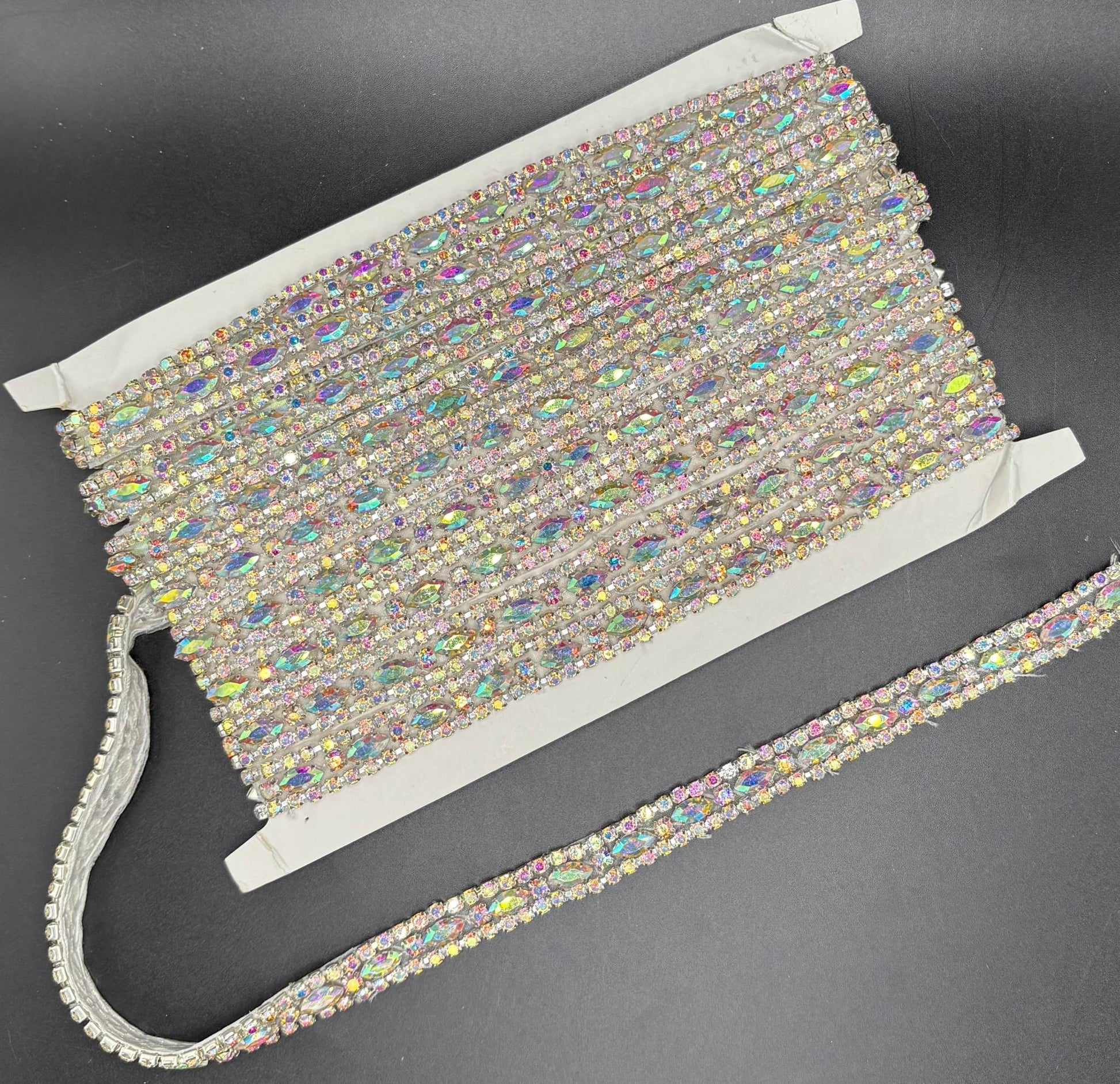 Alyssa Rhinestone Yardage, 1/4" wide, handcrafted with shimmering stones.