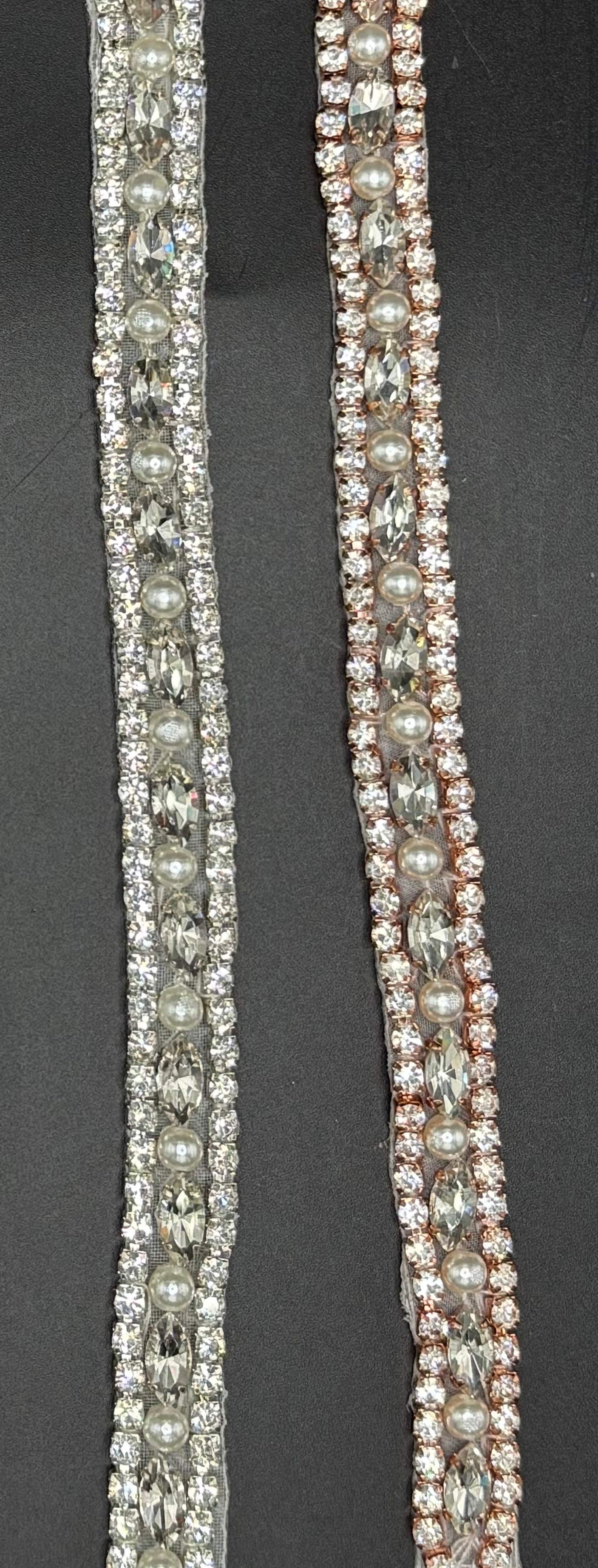 Alyssa Rhinestone and Pearl Yardage in rose gold and clear crystal.