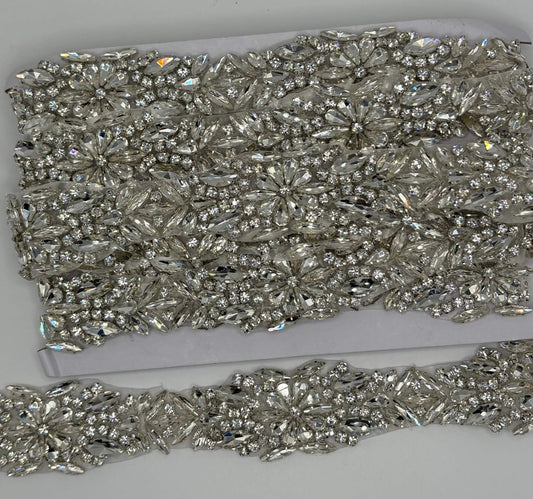 Marquee Rhinestone Yardage, 1 3/8" wide trim with clear and AB rhinestones in marquee pattern.