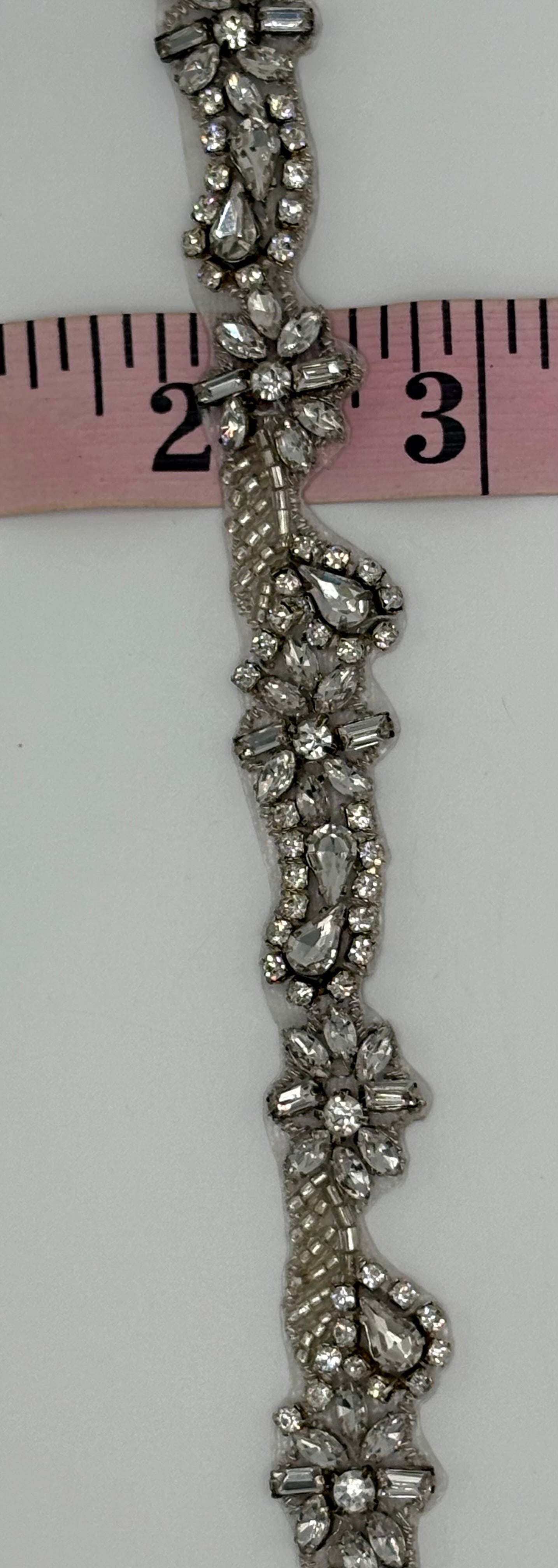 Zoey's handmade rhinestone trim clear crystal rhinestones in silver setting, 1/2 inch width.