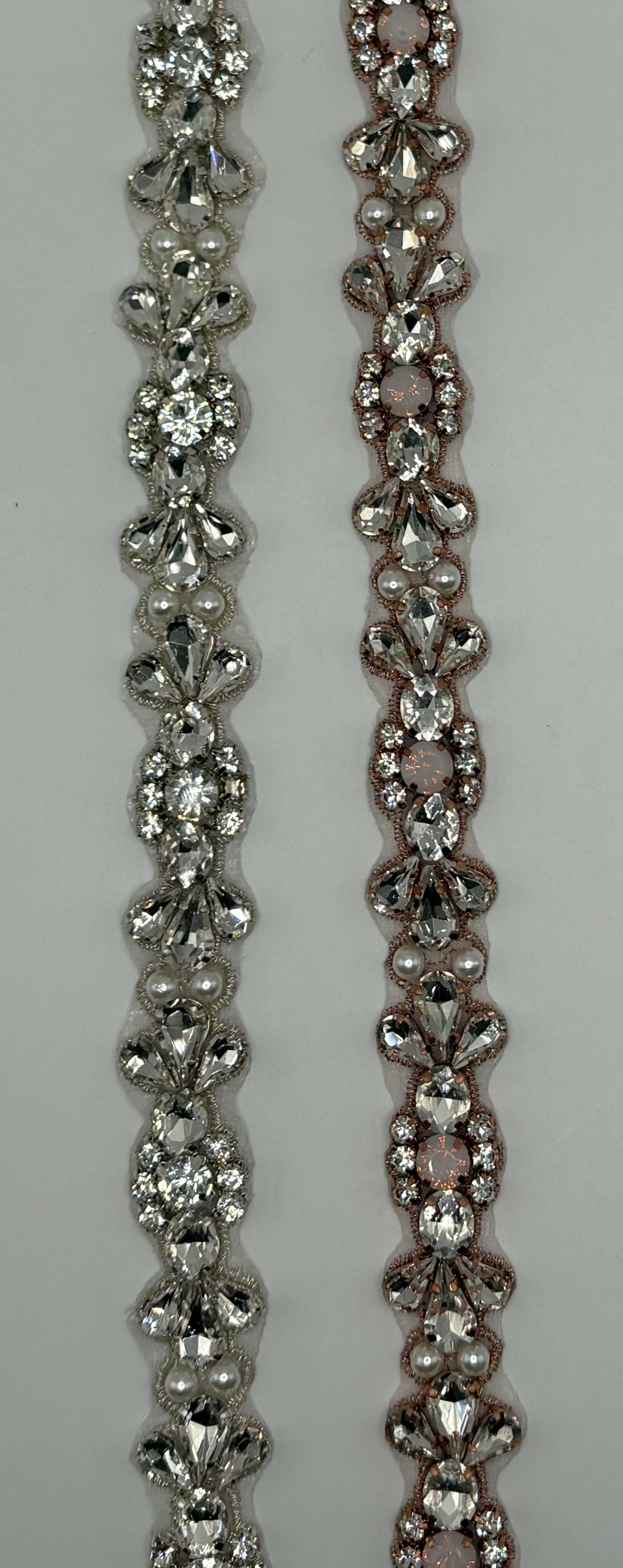 Clear rhinestone yardage with pearl accents, 3/4" width.