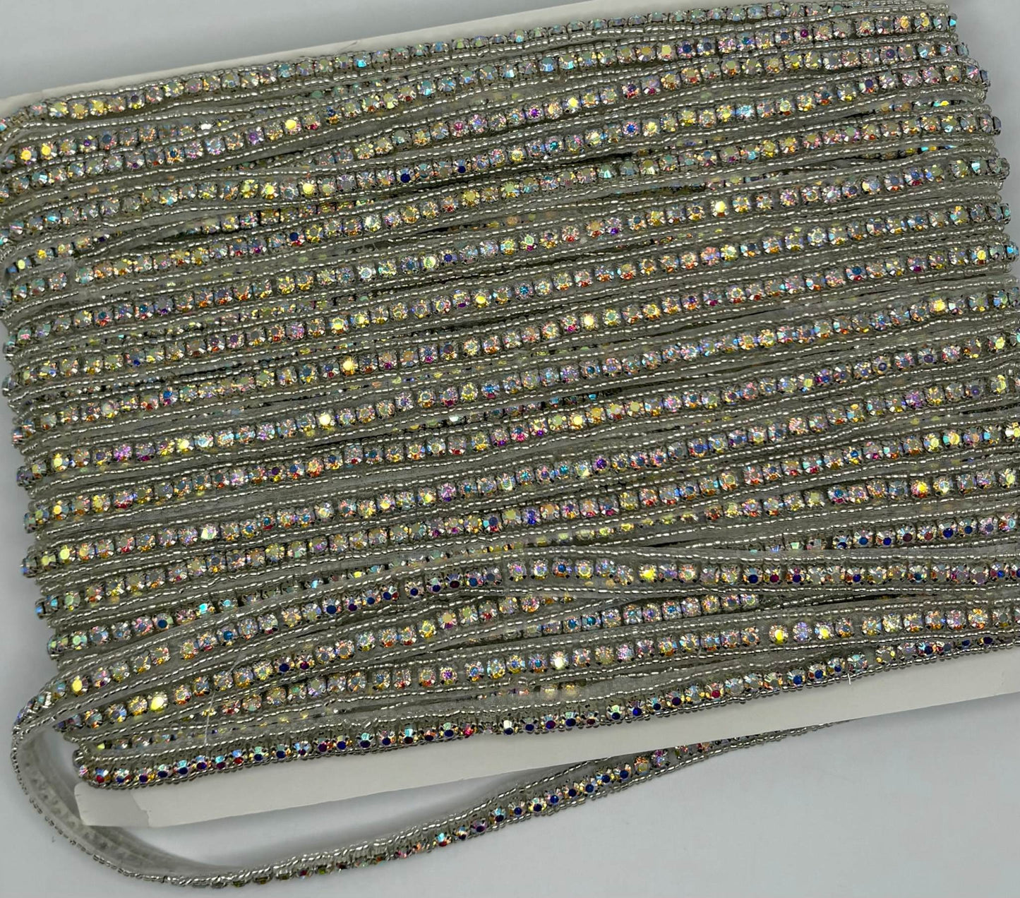 Beaded and rhinestone yardage, handmade, approximately 3/8" in width.