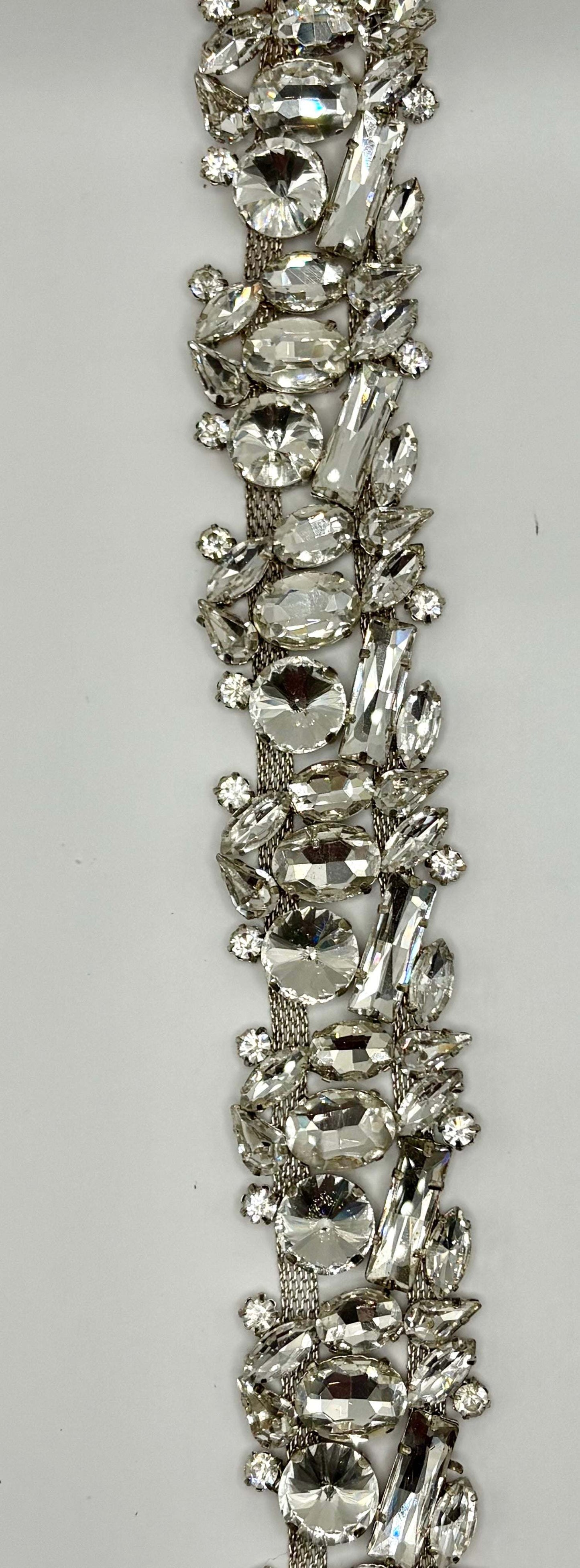 "Sophia" Yardage in clear rhinestones on silver chain, 1 1/2" width.