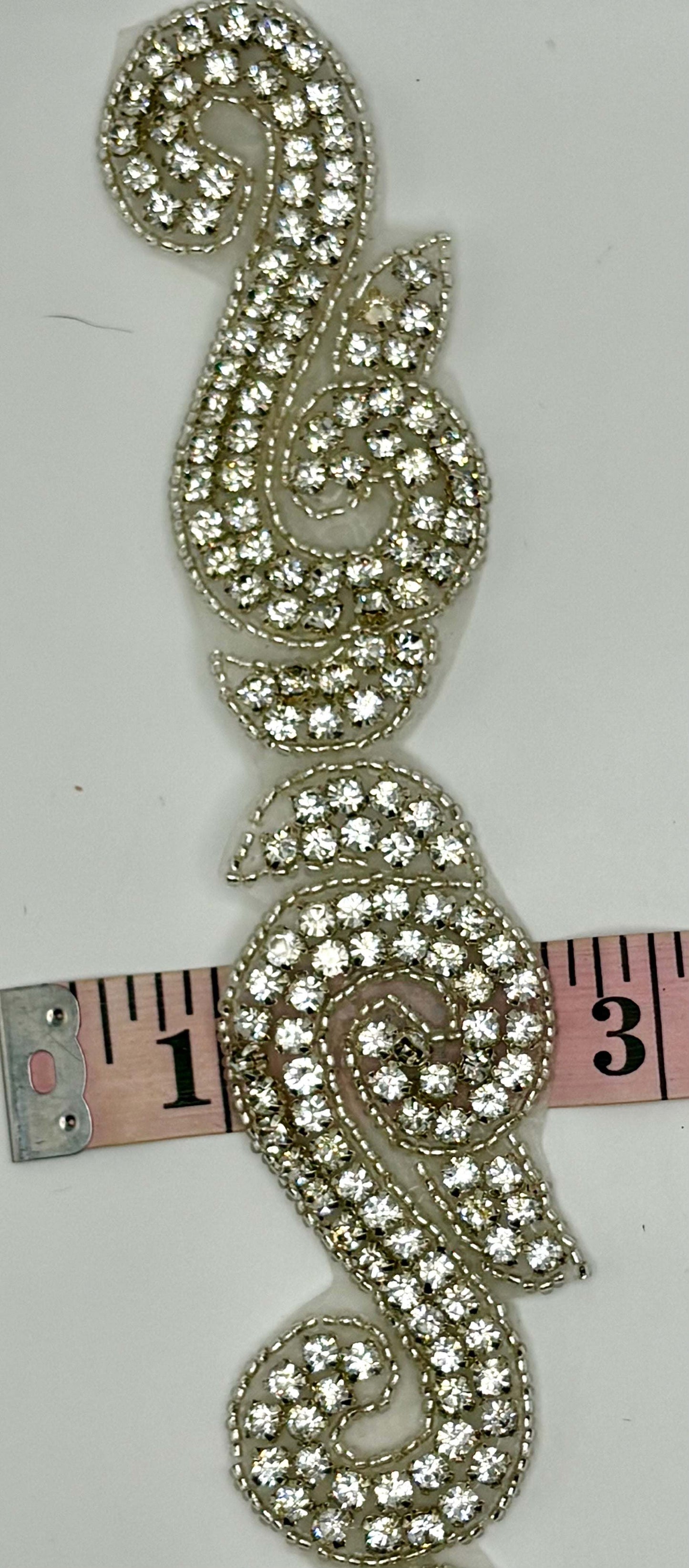 Rhinestone Scroll Yardage with clear crystals on scroll design, available in 1 1/2" width.