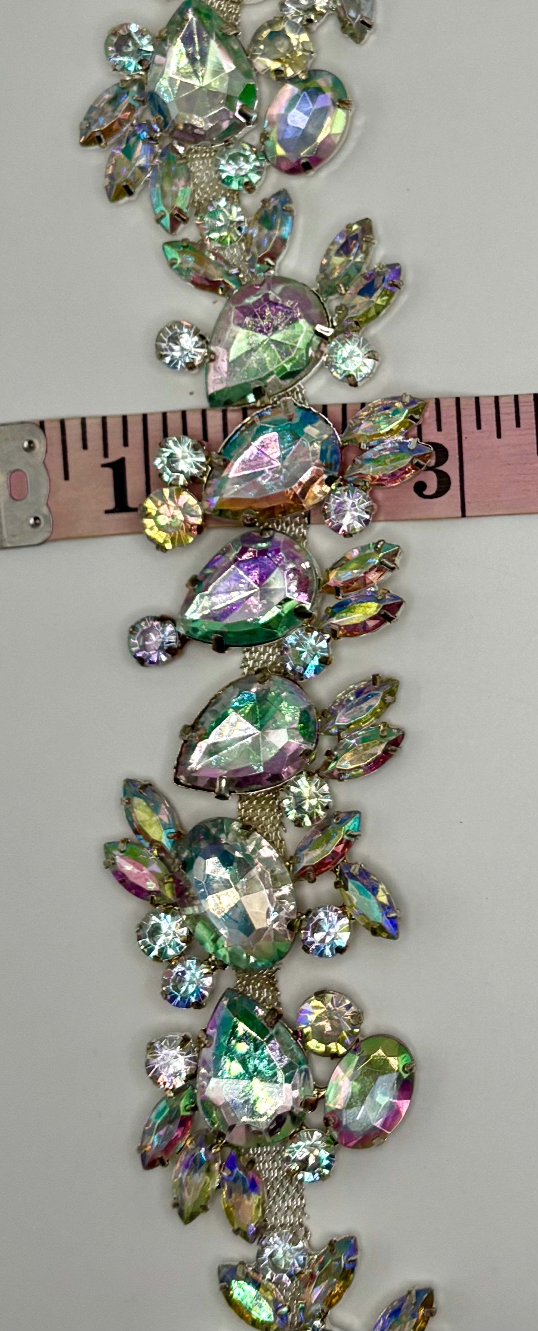 "Evening in Paris" rhinestone yardage on silver chain, AB finish, 1 3/4" width.