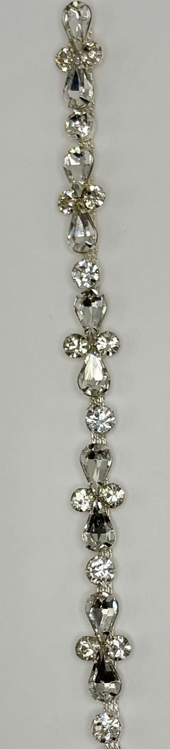 "Cynthia" rhinestone yardage on silver chain, handmade, 1/2" width.