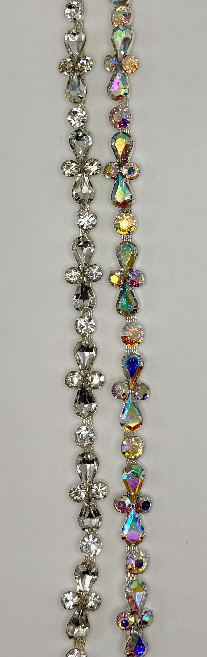 "Cynthia" Rhinestone Yardage on Silver Chain, handmade, 1/2" width.