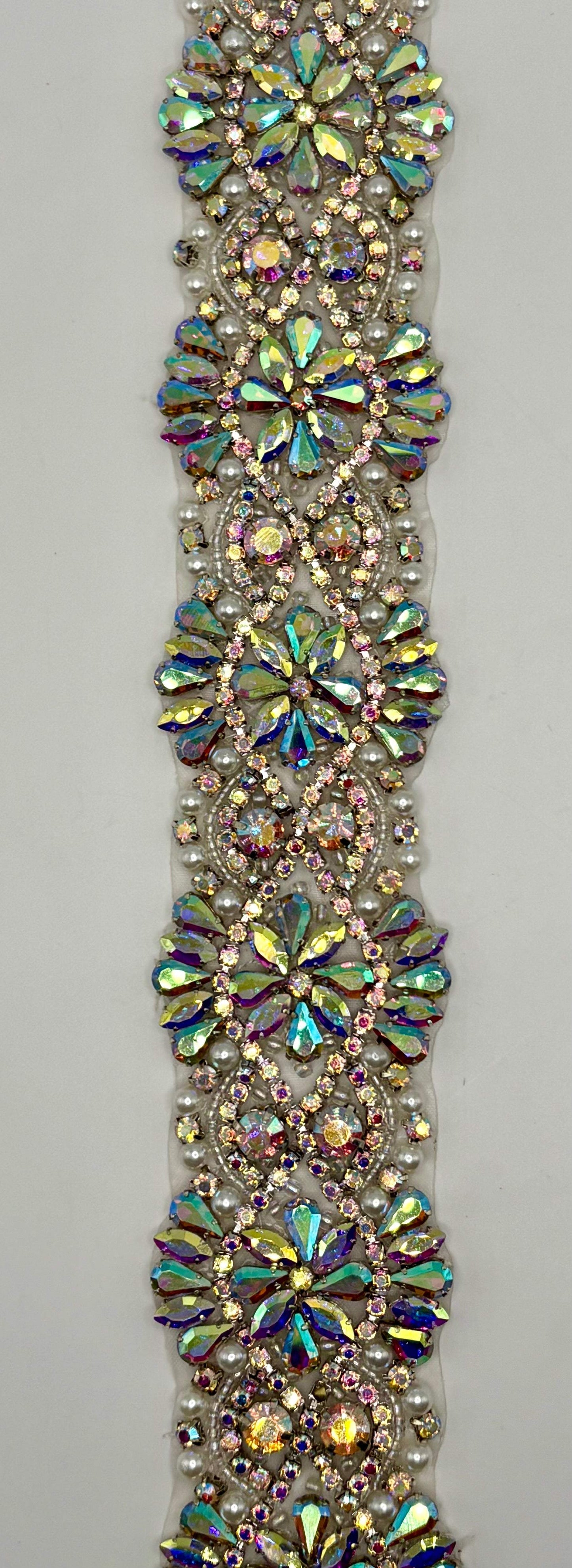 Rhinestones Beads and Pearls Trim 2-inch wide, sold by the yard.