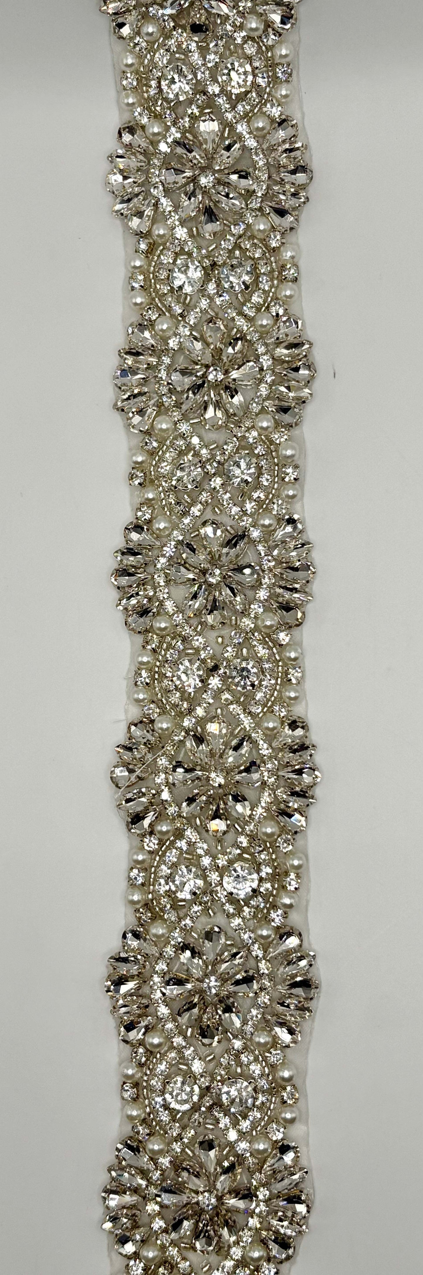 "Victorian" yardage Rhinestones Beads and Pearls Trim, 2" wide.