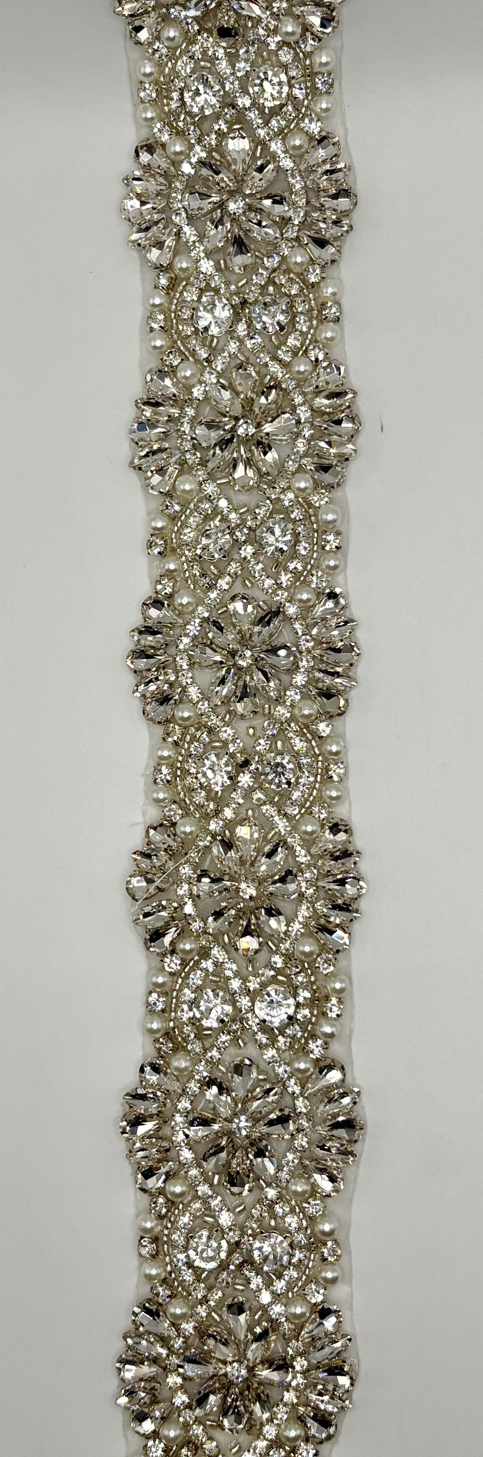 "Victorian" yardage Rhinestones Beads and Pearls Trim, 2" wide.