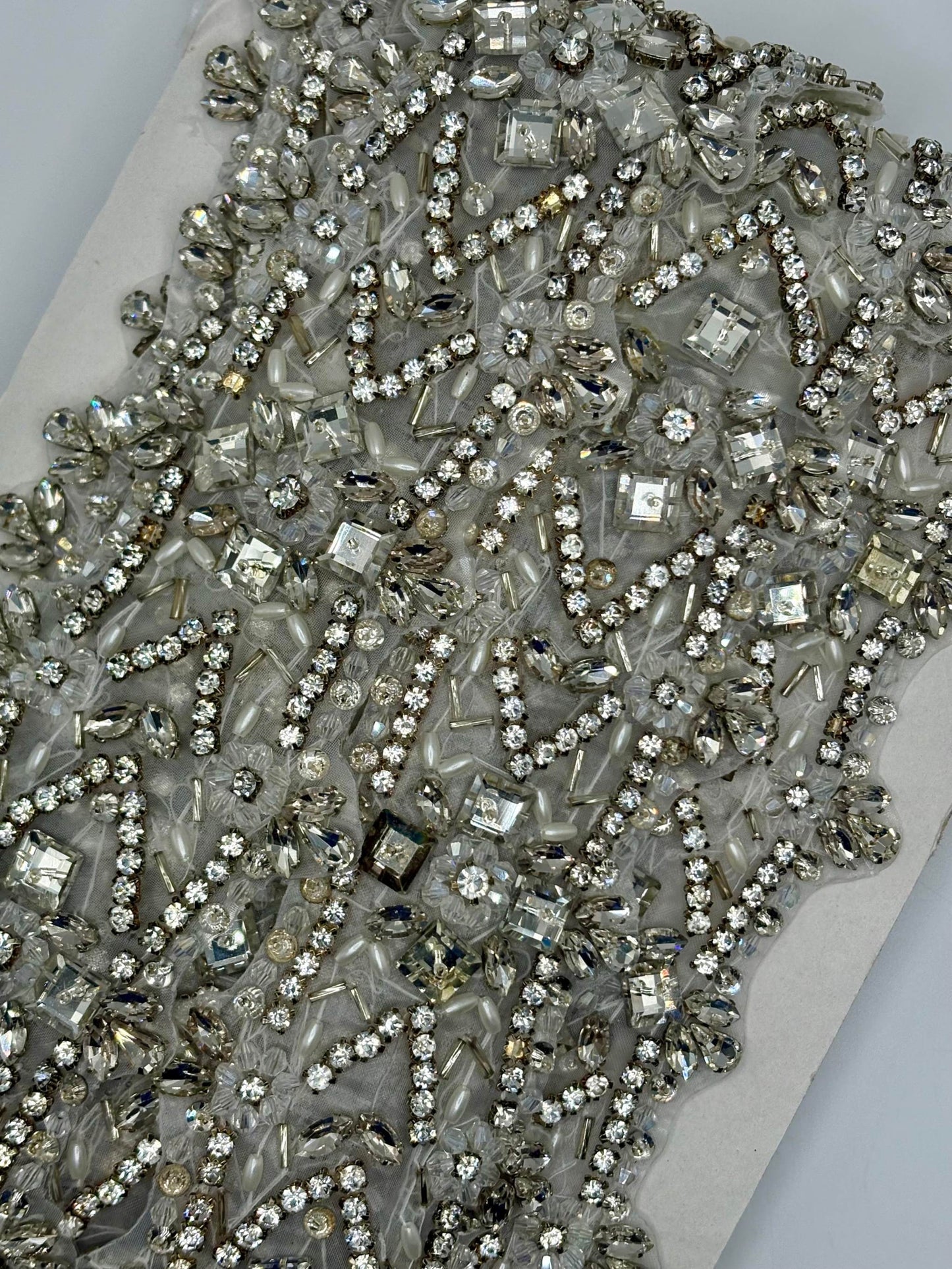 Rapuzel Yardage clear rhinestone and silver bead trim, 2 3/4" wide.