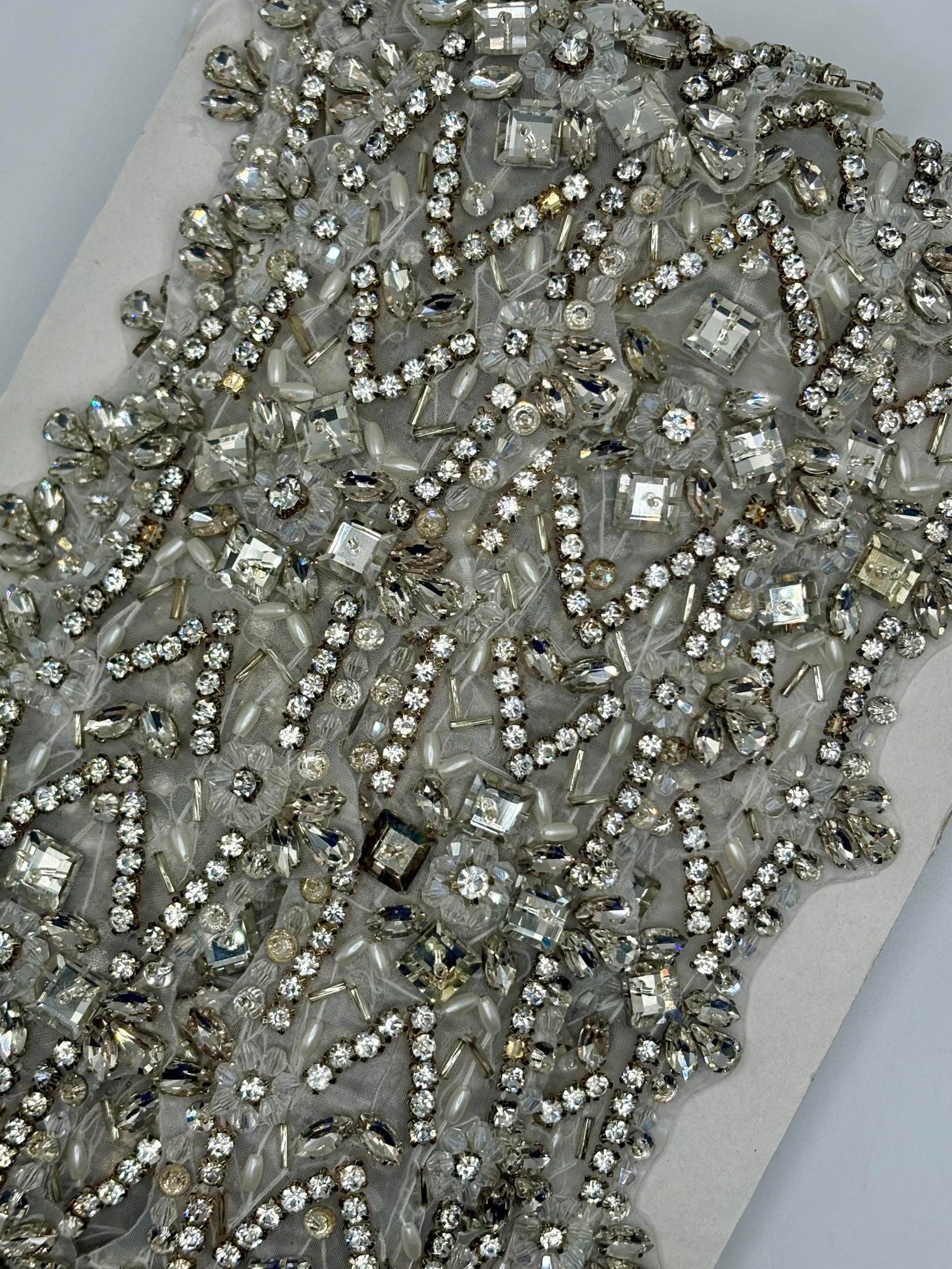 Rapuzel Yardage clear rhinestone and silver bead trim, 2 3/4" wide.