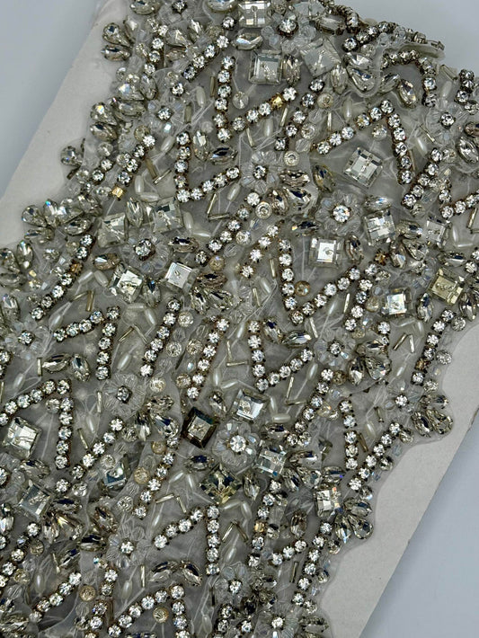 Rapuzel Yardage clear rhinestone and silver bead trim, 2 3/4" wide.