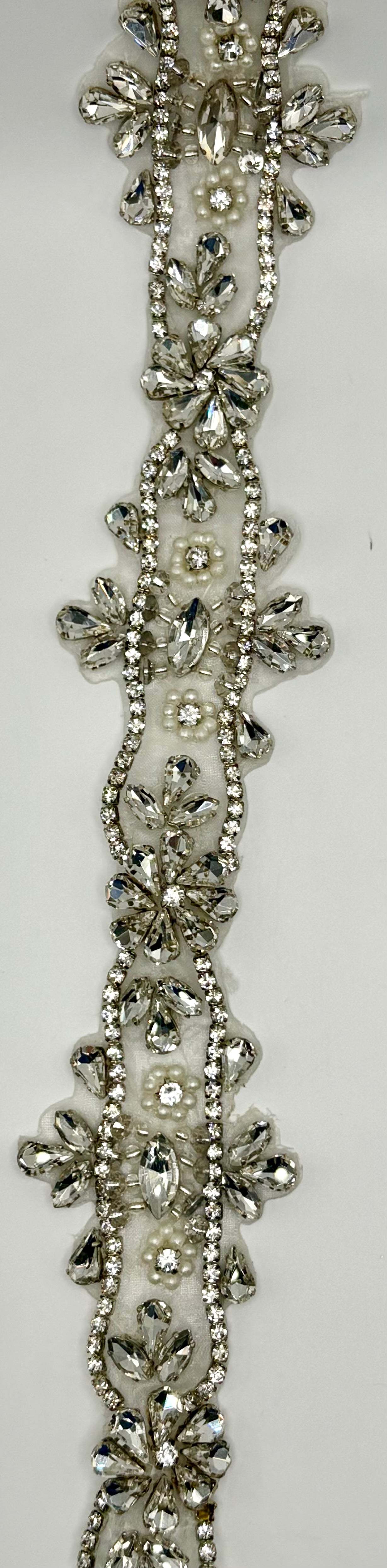 Clear Rhinestone and Pearls Trim, "Elsa" Yardage trim, 2 inches wide.