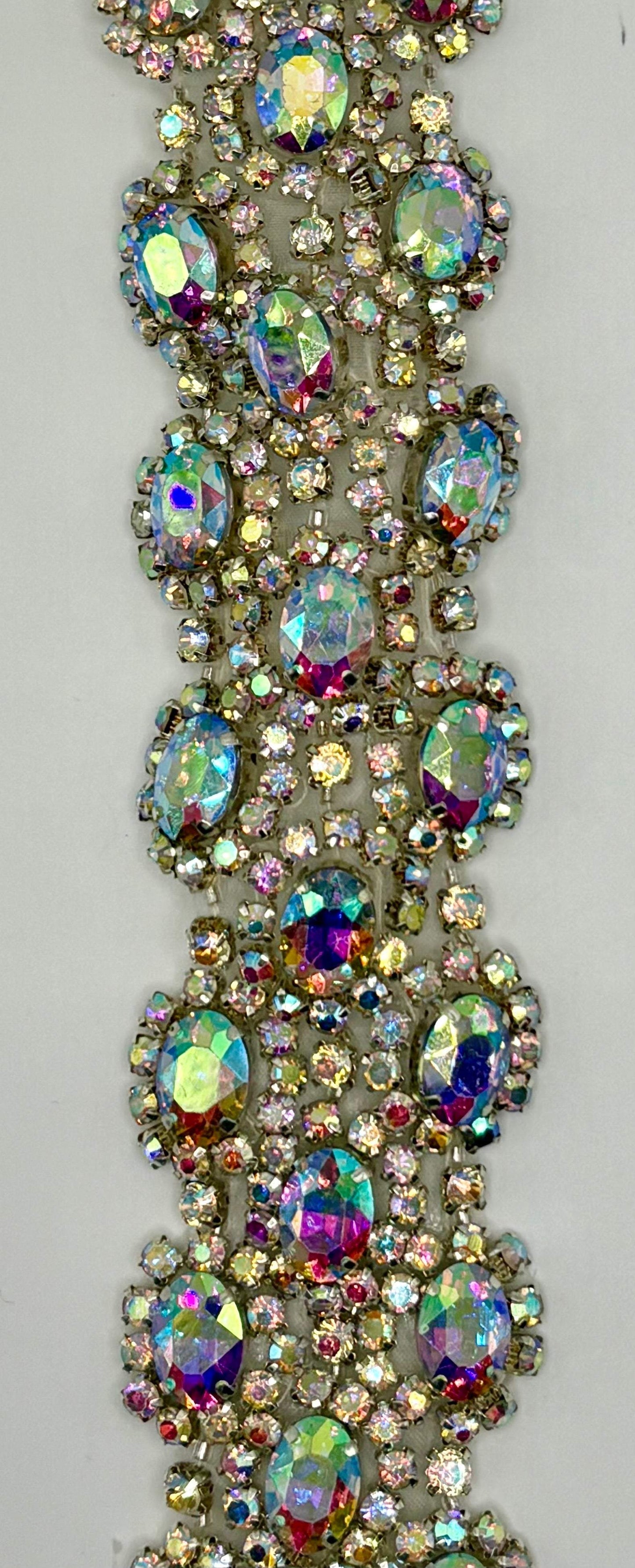 Handmade Jasmine Rhinestone Yardage, 1 3/4" wide, featuring sparkling rhinestones for elegant projects.