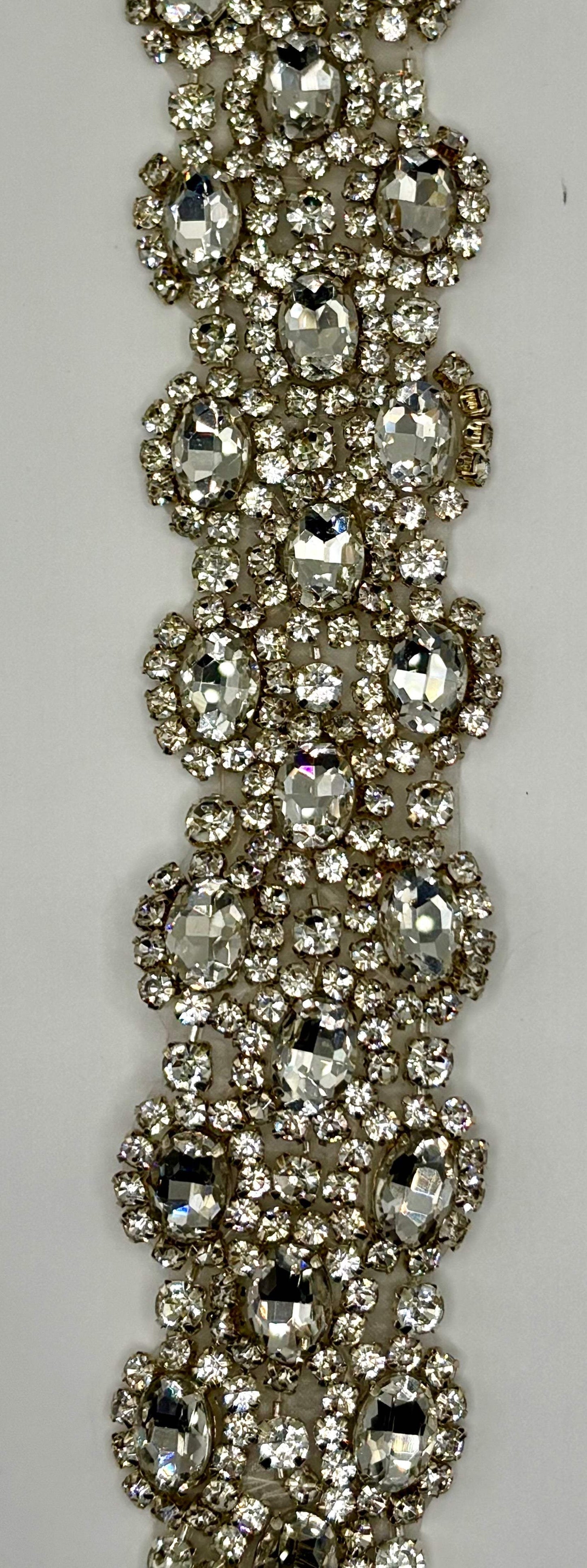Jasmine Rhinestone Yardage, handmade trim, 1 3/4 inches wide, sparkling embellishment.