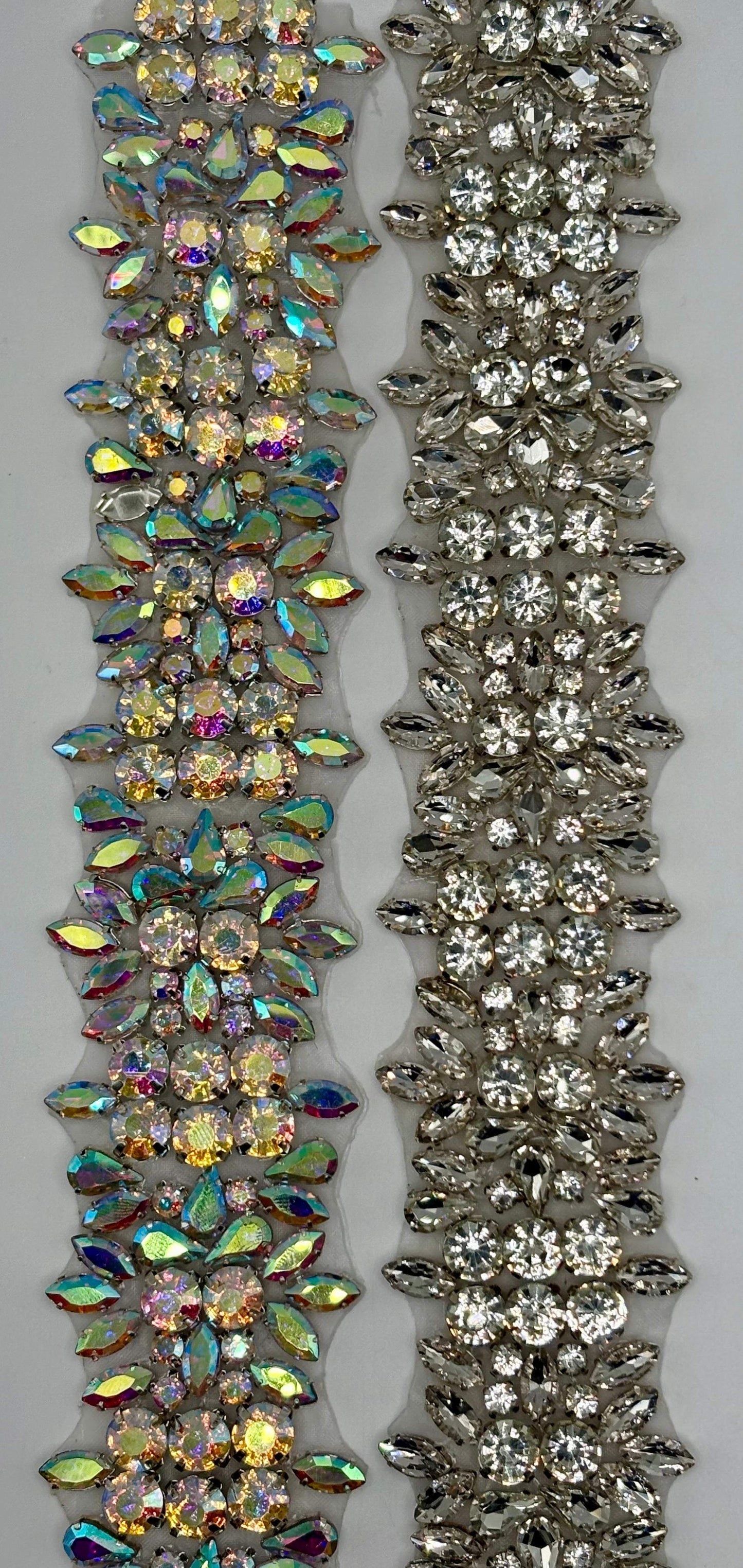 "Tiana" Rhinestone Yardage, handmade, 1.5-inch wide decorative trim.