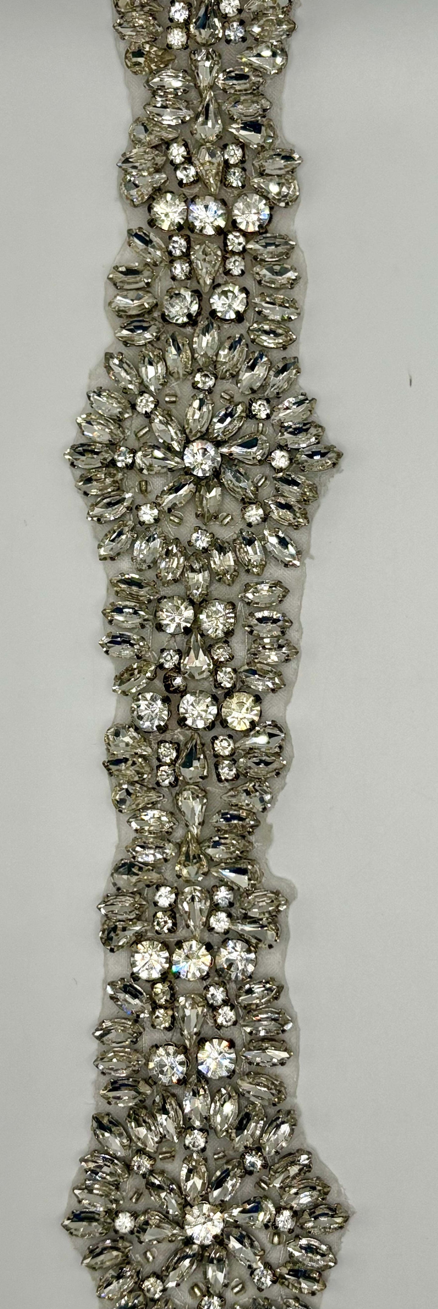 "Giselle" Rhinestone Yardage, handmade, approximately 2 inches wide.