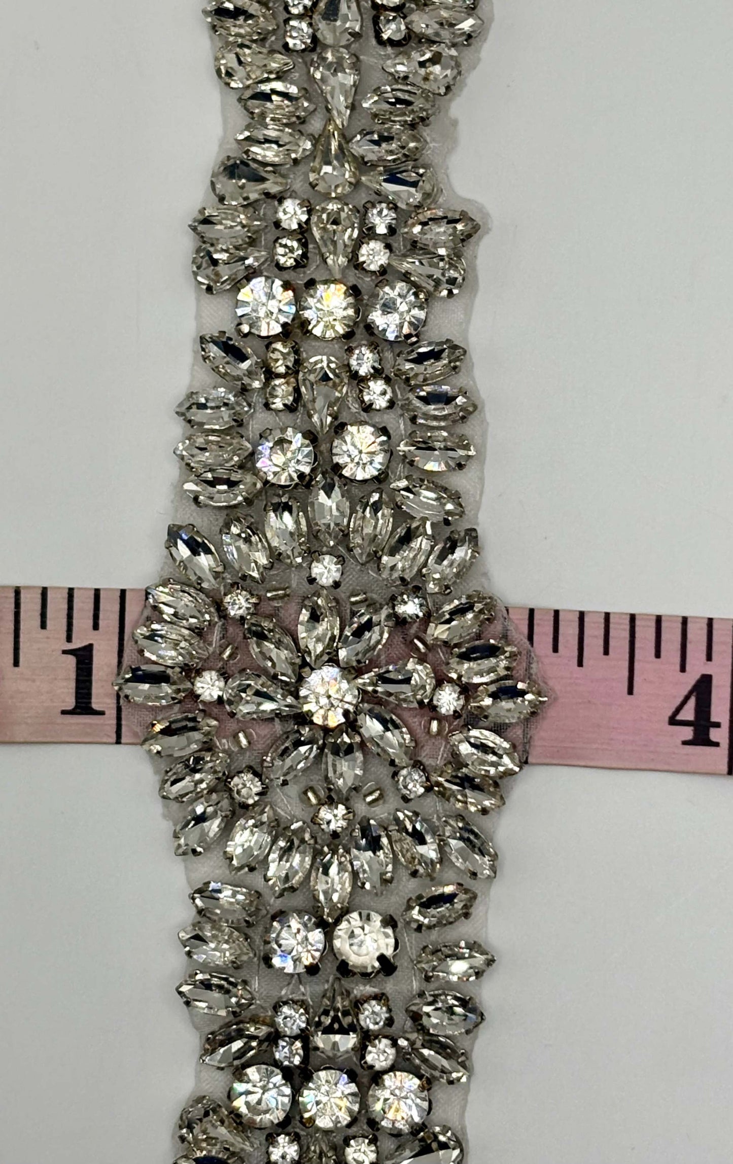 "Giselle" Rhinestone Yardage, handmade, approximately 2 inches wide.