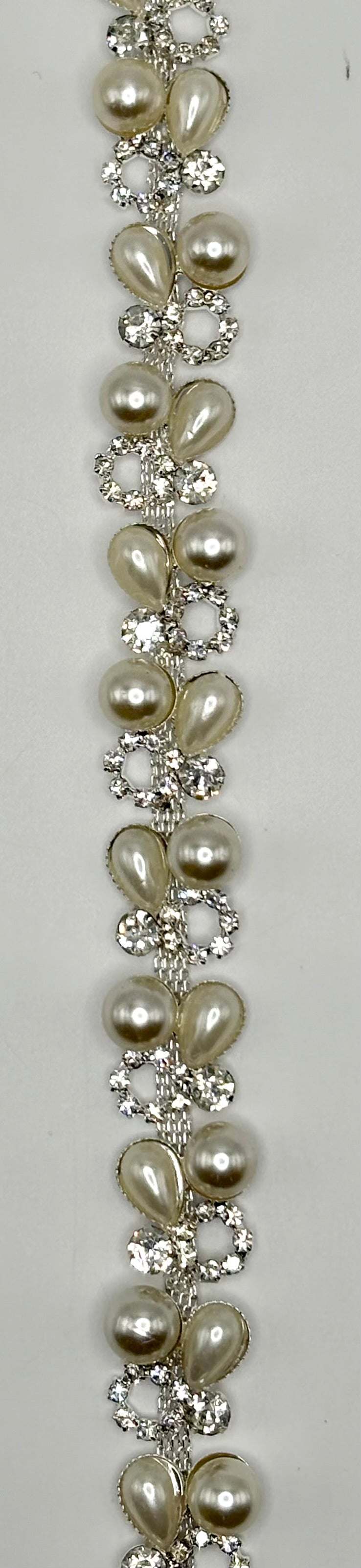Bayley's rhinestone and pearl trim yardage strip, handmade 5/8" wide.