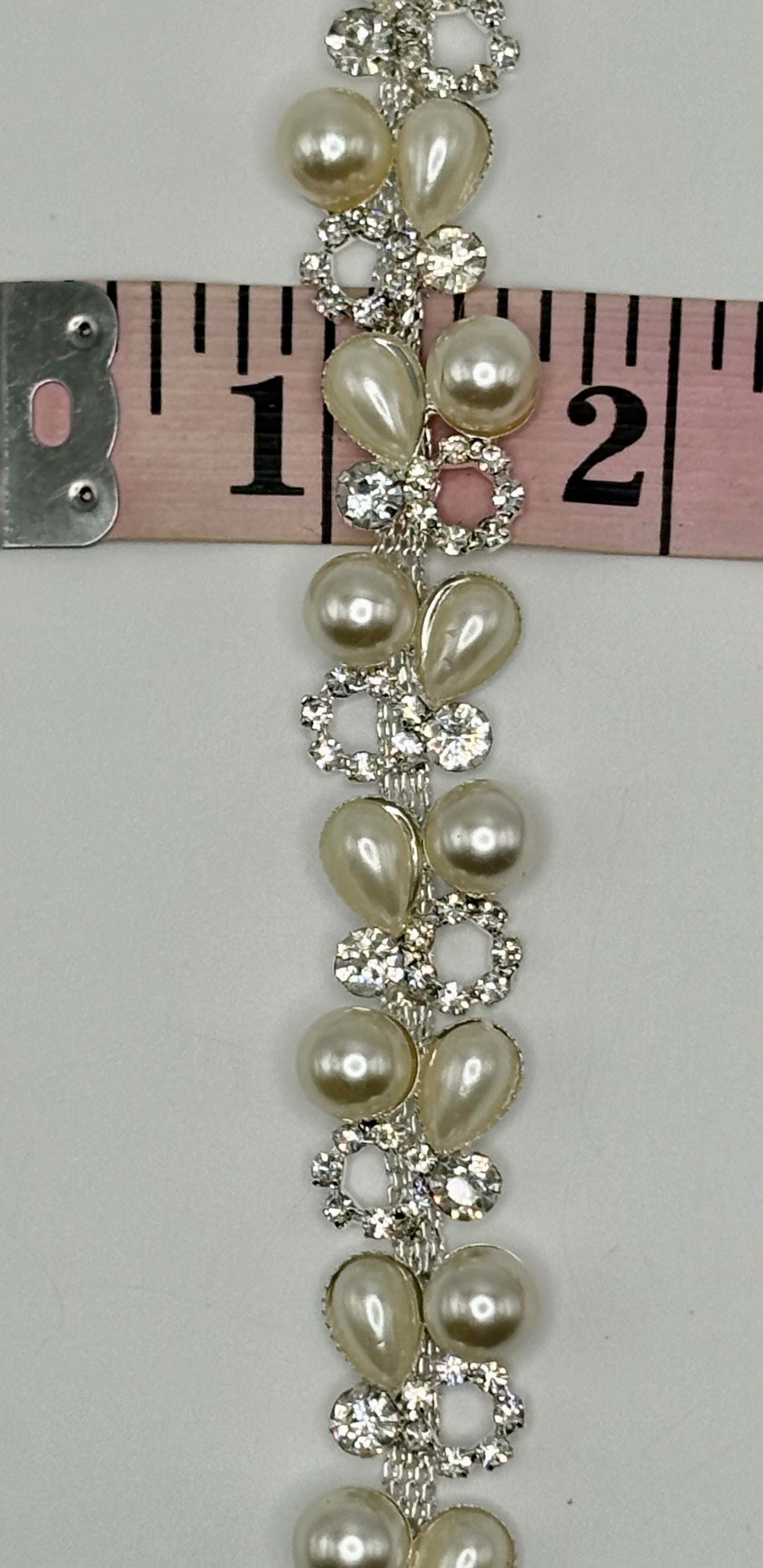 Bayley's Rhinestone and Pearl Trim Yardage, handmade, approximately 5/8" wide.