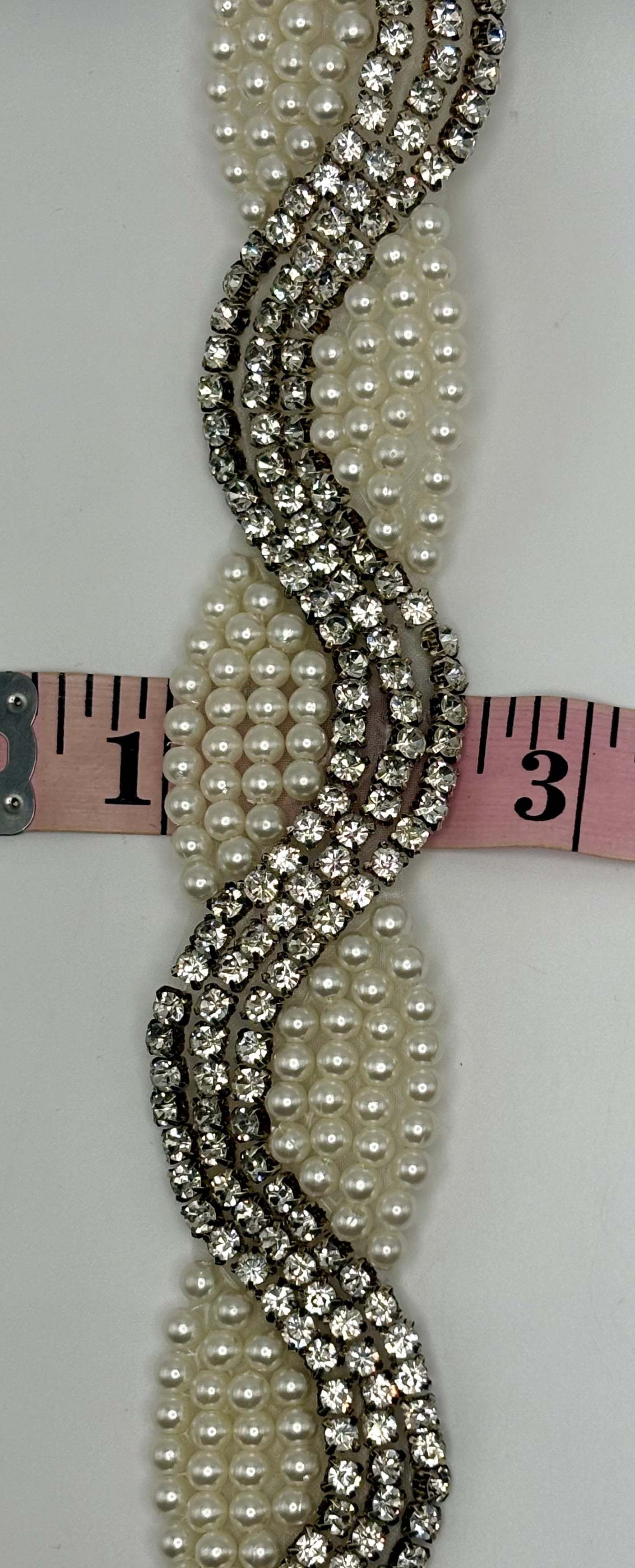 Handmade Rhinestone Yardage with glass beads, approx. 3/4 inch wide, sparkling trim.