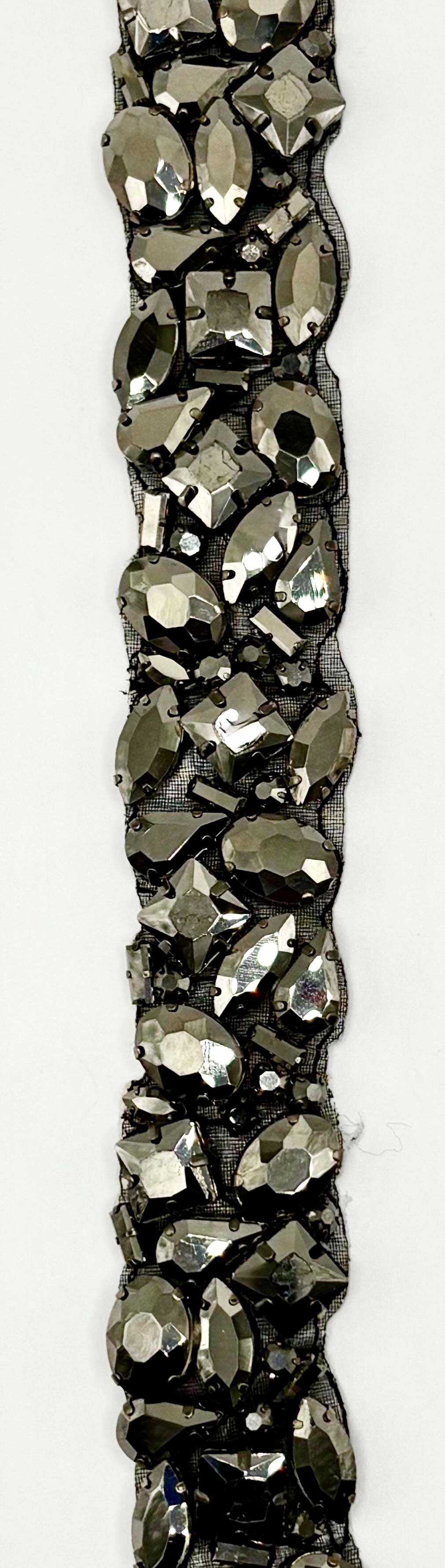 Handmade rhinestone multi-stone yardage in various colors, 1-inch wide trim.