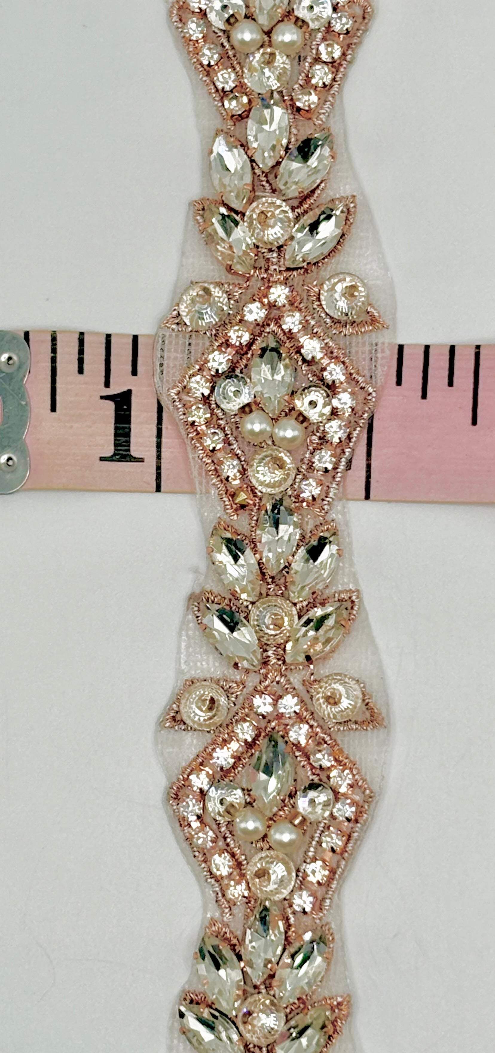 Afina Rhinestone Yardage, handmade rhinestone trim, approximately 1 inch wide.