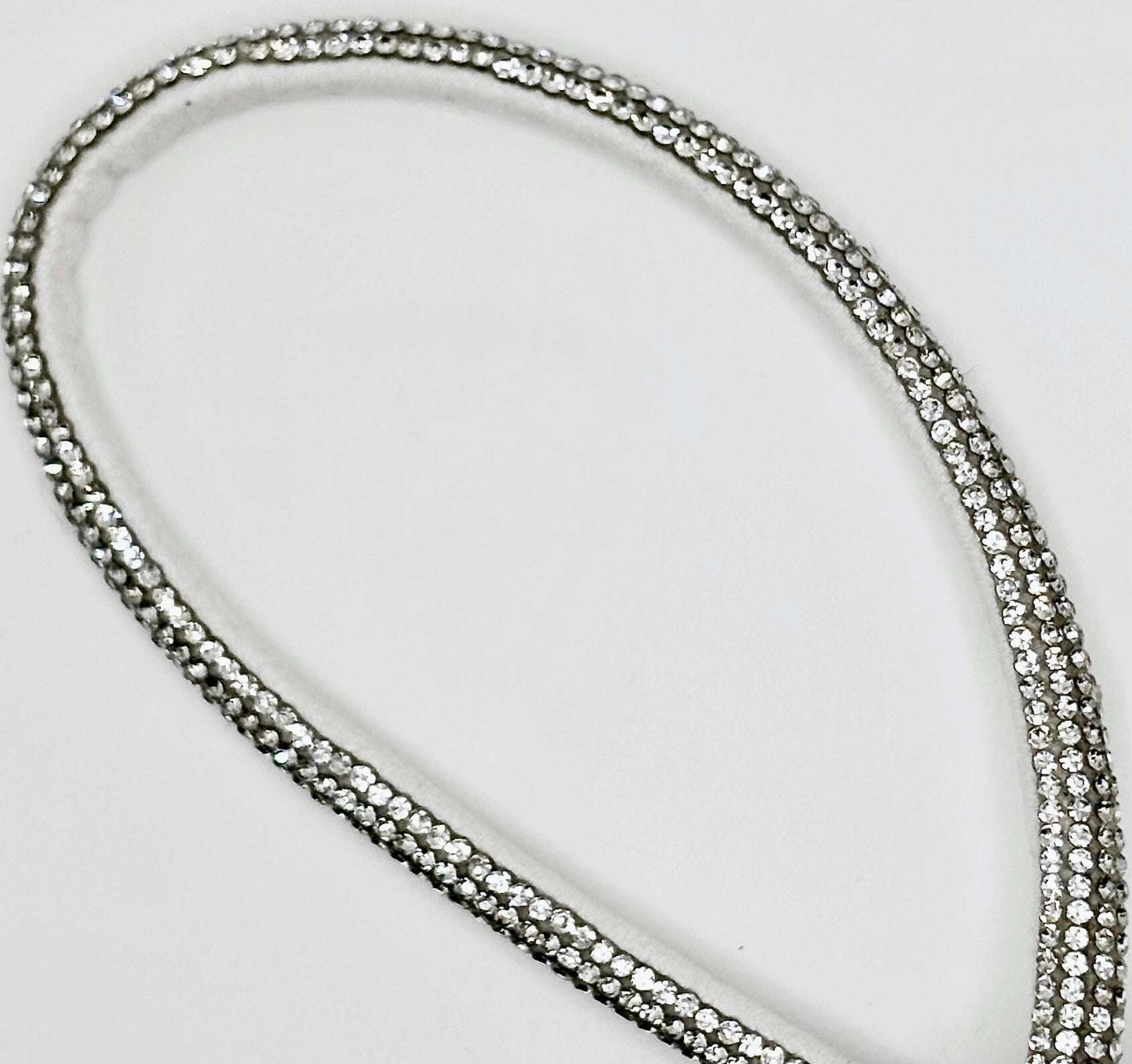 6MM Half Round Rhinestone Rope in silver with sparkling trim.