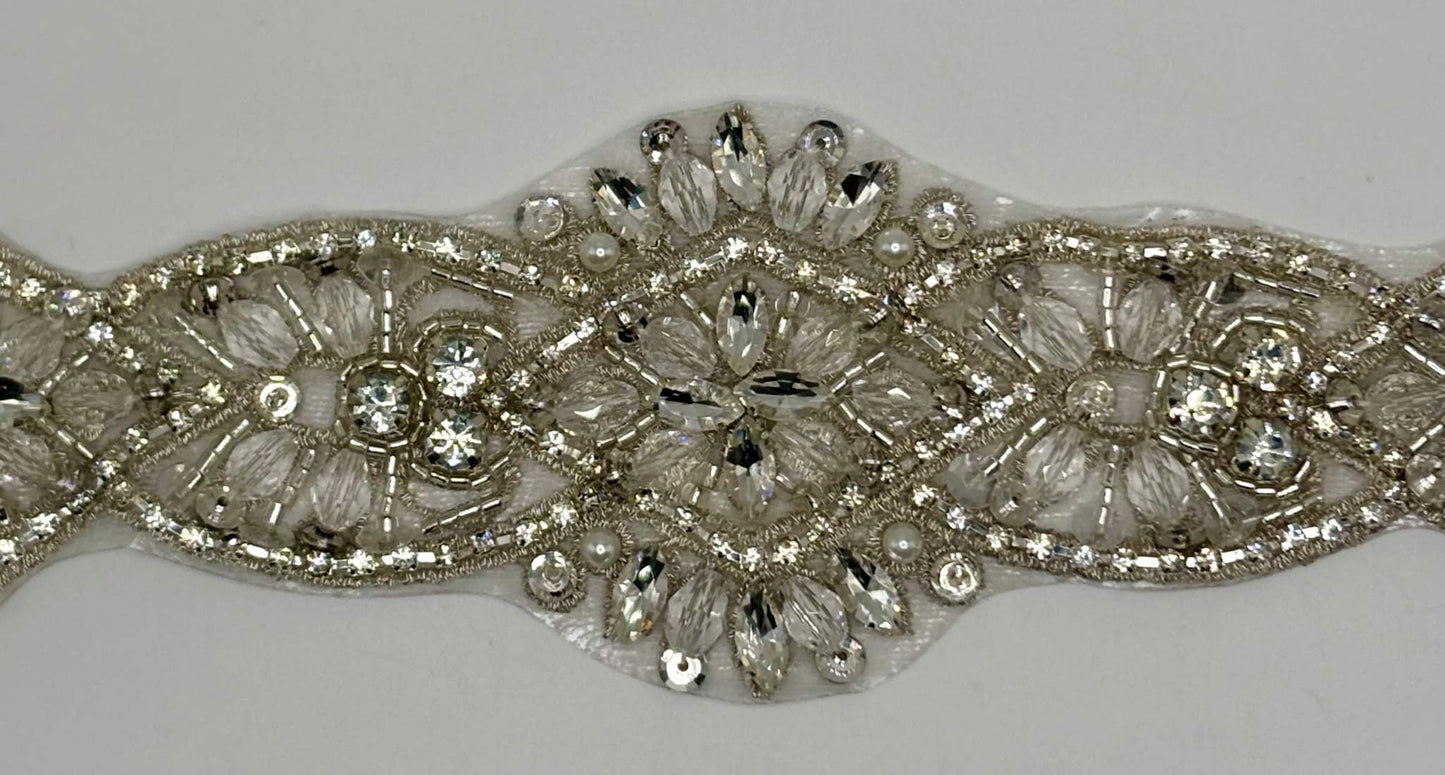 "Lacey" Rhinestone Bridal Belt with pearls and glass beads.