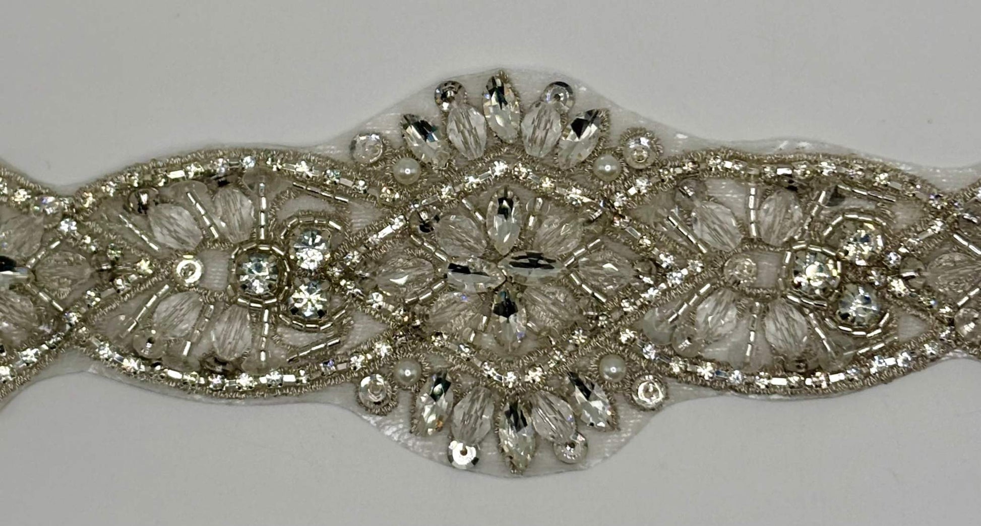 "Lacey" Rhinestone Bridal Belt with pearls and glass beads.