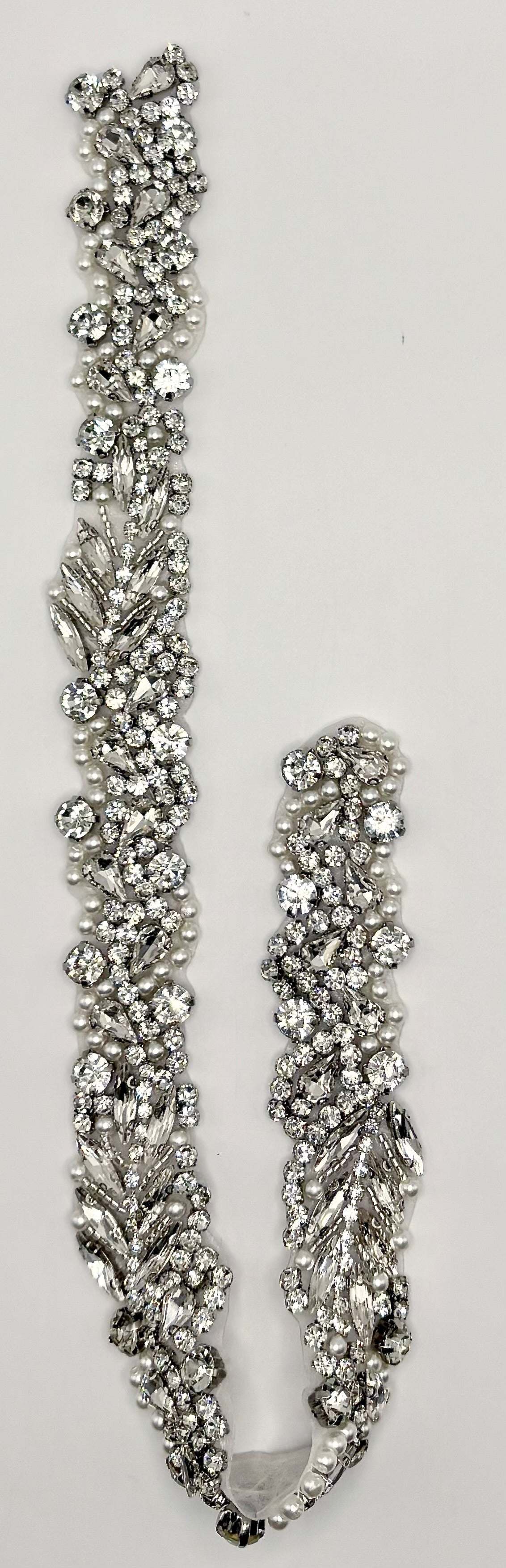 Rhinestone and Pearl Bridal Belt, handmade, clear and silver design.