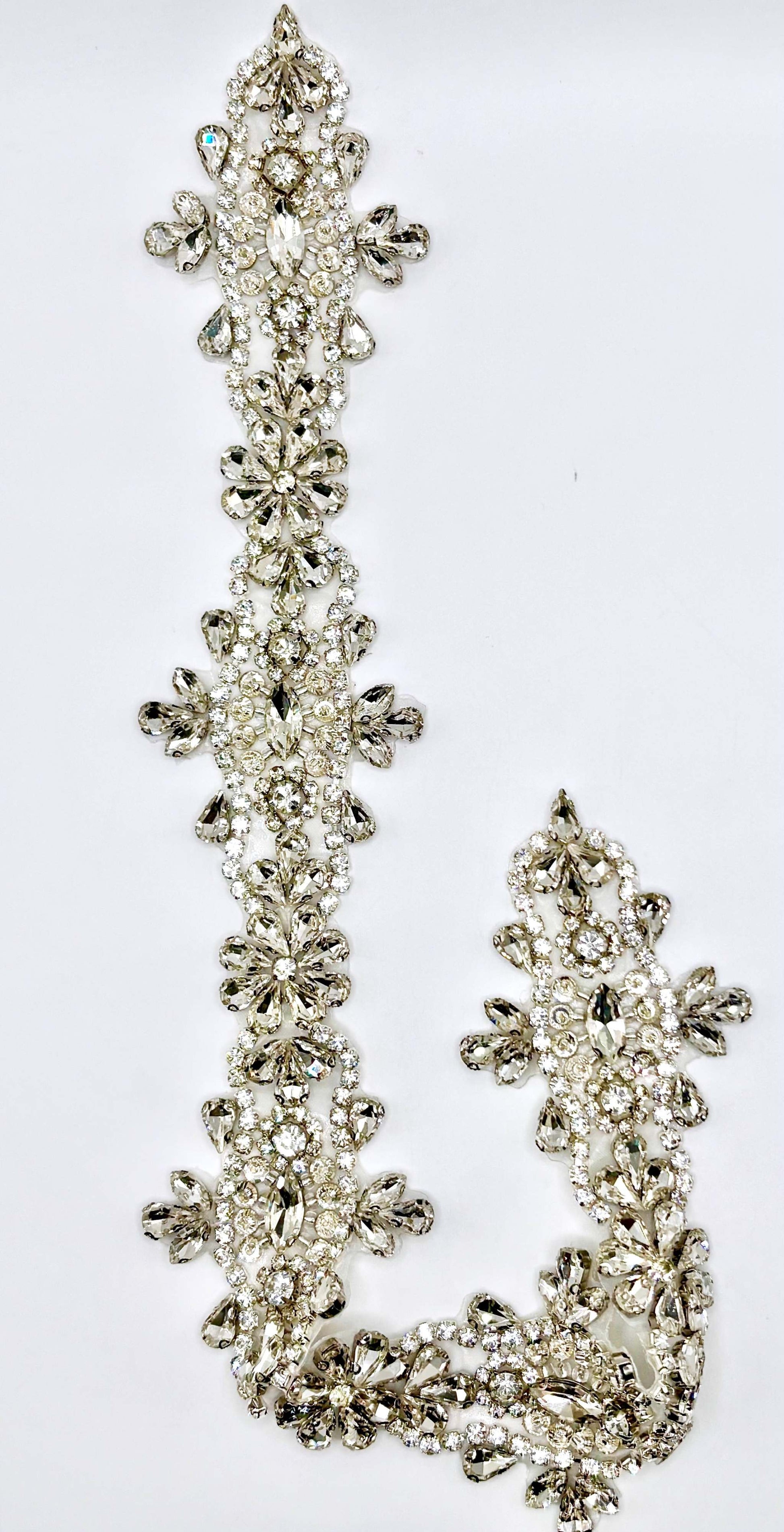 Handmade Clear Rhinestone Bridal Belt on Silver, 17 1/2" Length.