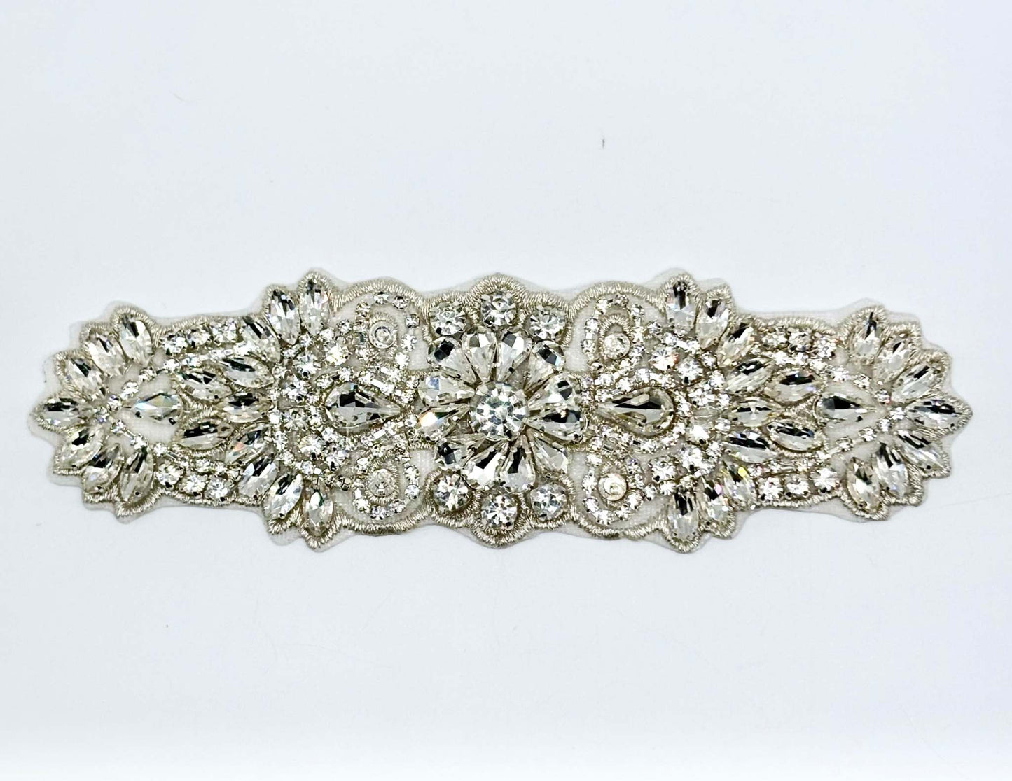"Camila" small Handmade Rhinestone Applique bridal belt, handmade with intricate detailing.