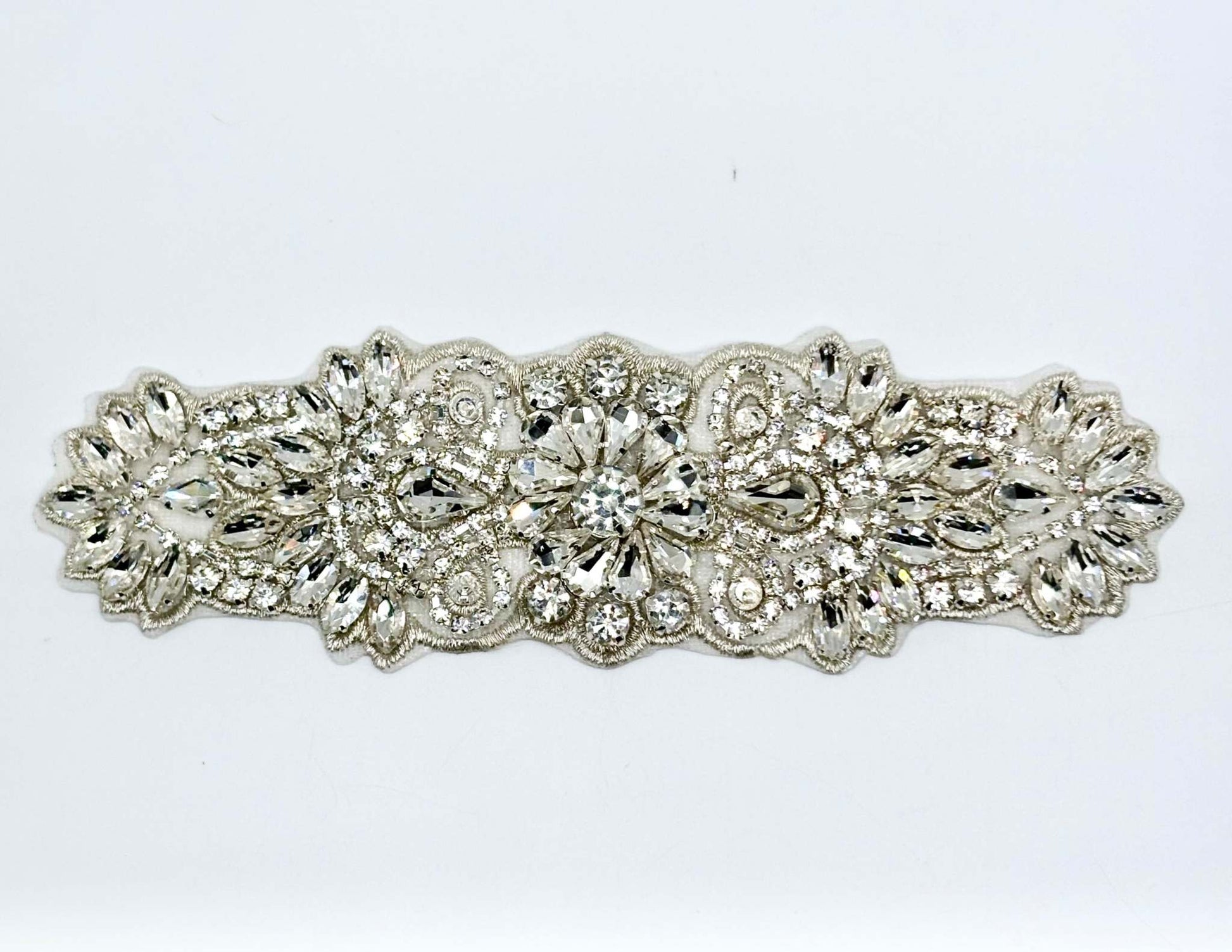 "Camila" small Handmade Rhinestone Applique bridal belt, handmade with intricate detailing.