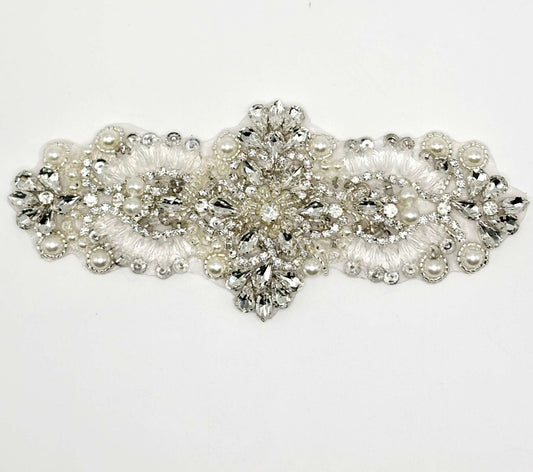 "Camila" small rhinestone bridal belt with handmade glass beads and pearls.