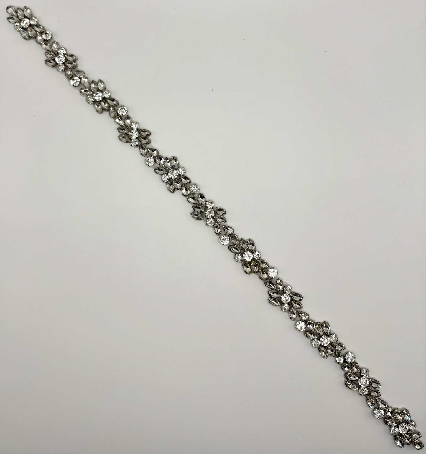 "Jade" Rhinestone Bridal Belt with Silver Settings, Handmade, 17-Inch Length.