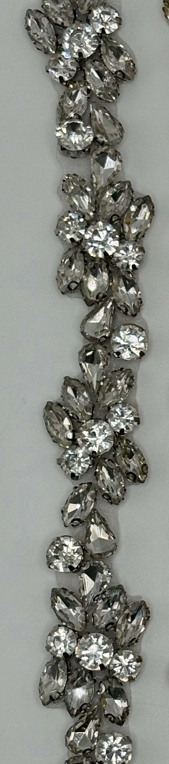 Handmade "Jade" rhinestone bridal belt with silver settings.