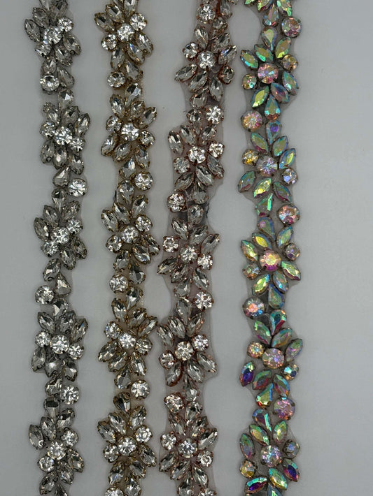 Handmade "Jade" Rhinestone Bridal Belt with silver settings.